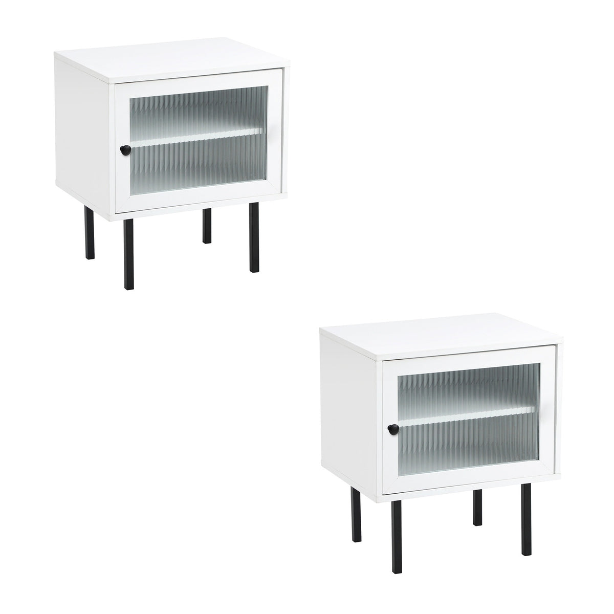 Oikiture 2X Bedside Tables Cabinet Storage Nightstand Glass Door Bedroom White - Sunyee