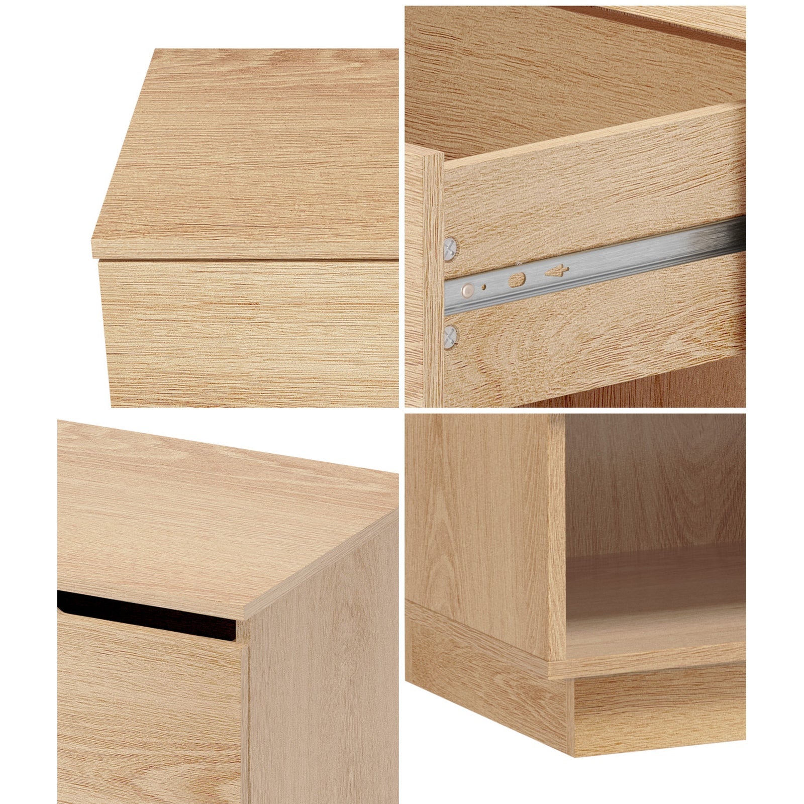 Oikiture Bedside Table 1 Drawer Storage Shelf Nightstand Side Cabinet Natural - Sunyee