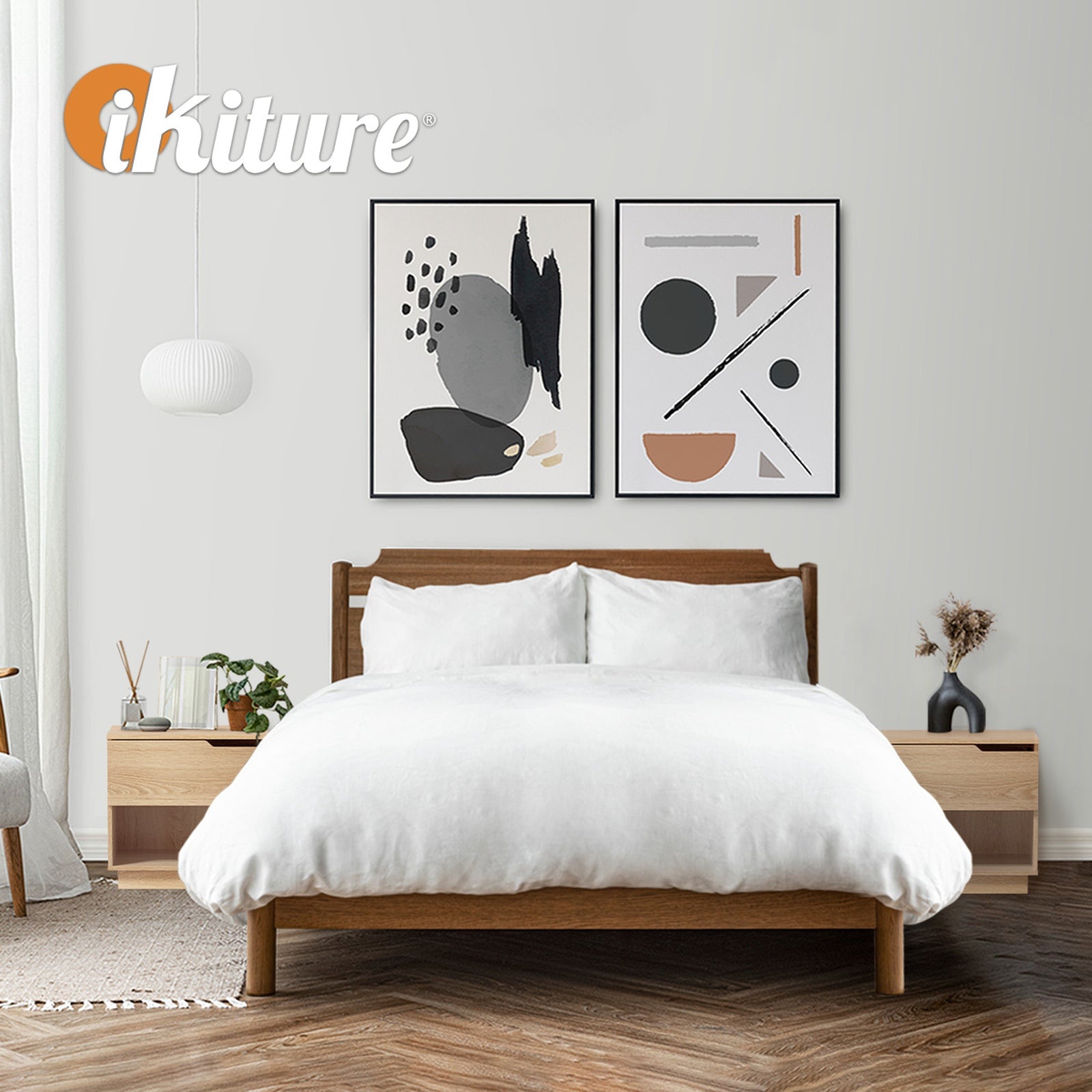 Oikiture Bedside Table 1 Drawer Storage Shelf Nightstand Side Cabinet Natural - Sunyee