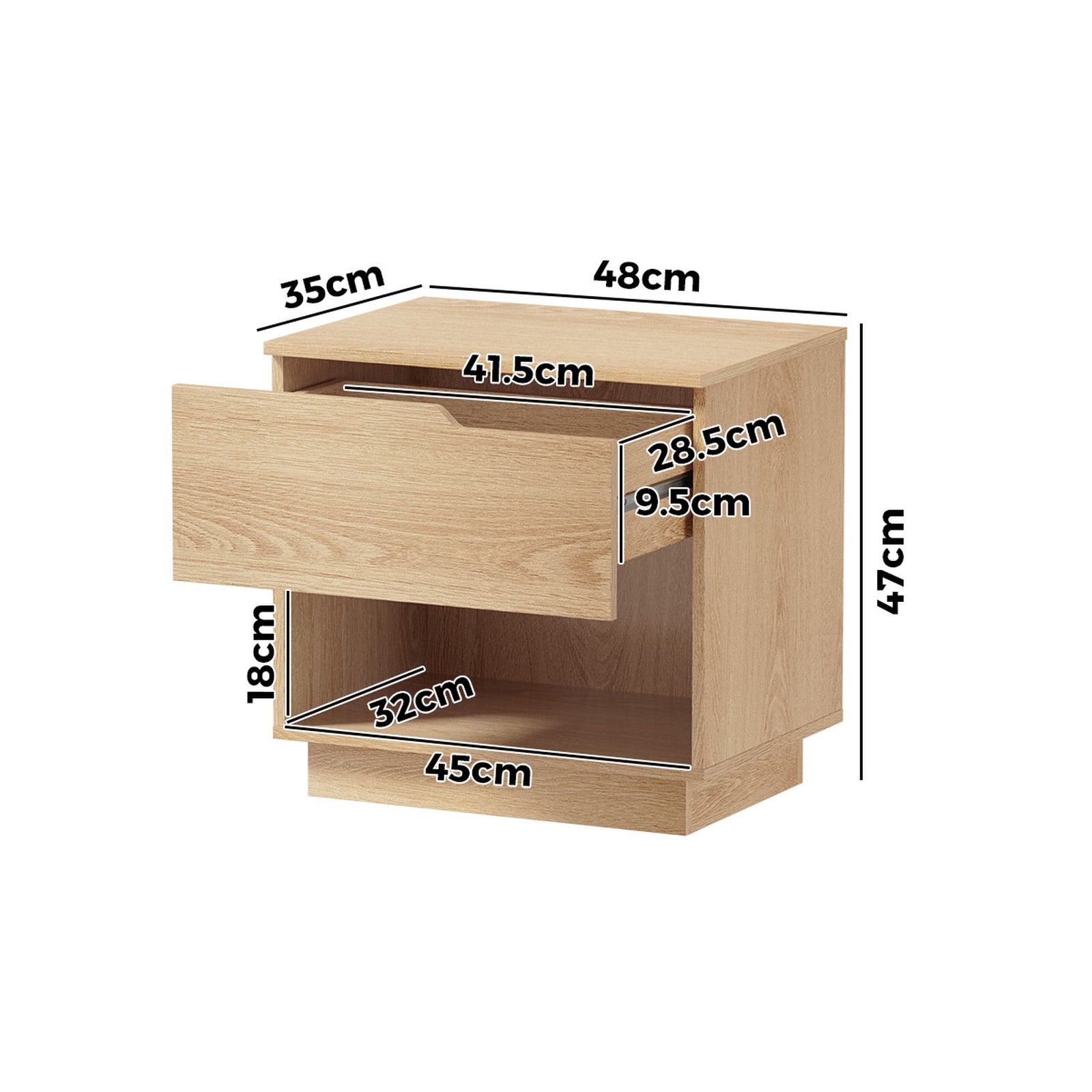 Oikiture Bedside Table 1 Drawer Storage Shelf Nightstand Side Cabinet Natural - Sunyee