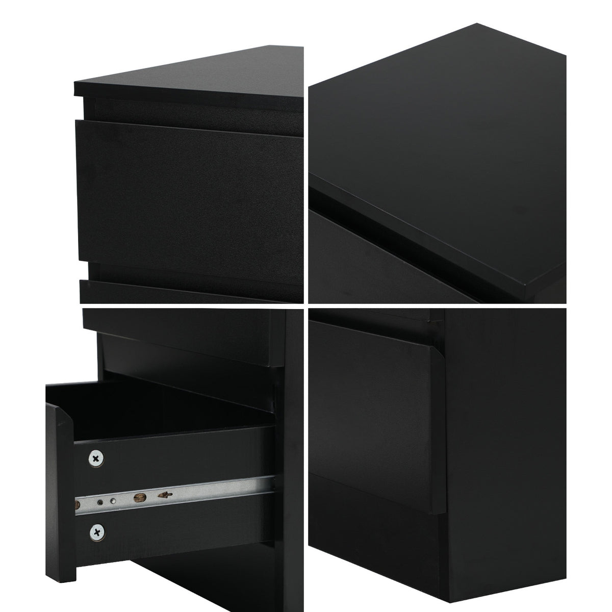 Oikiture Bedside Table 3 Drawers Side Tables Storage Cabinet Nightstand Black - Sunyee