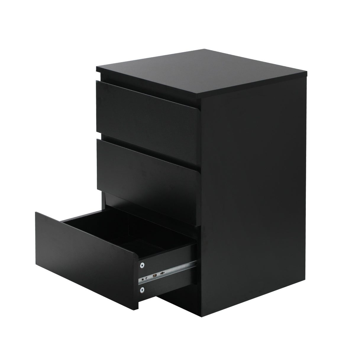Oikiture Bedside Table 3 Drawers Side Tables Storage Cabinet Nightstand Black - Sunyee