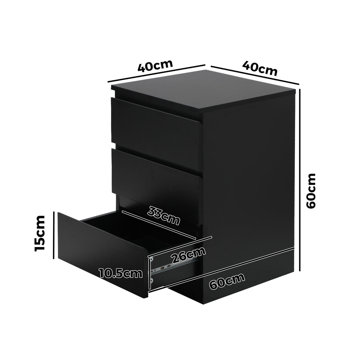 Oikiture Bedside Table 3 Drawers Side Tables Storage Cabinet Nightstand Black - Sunyee