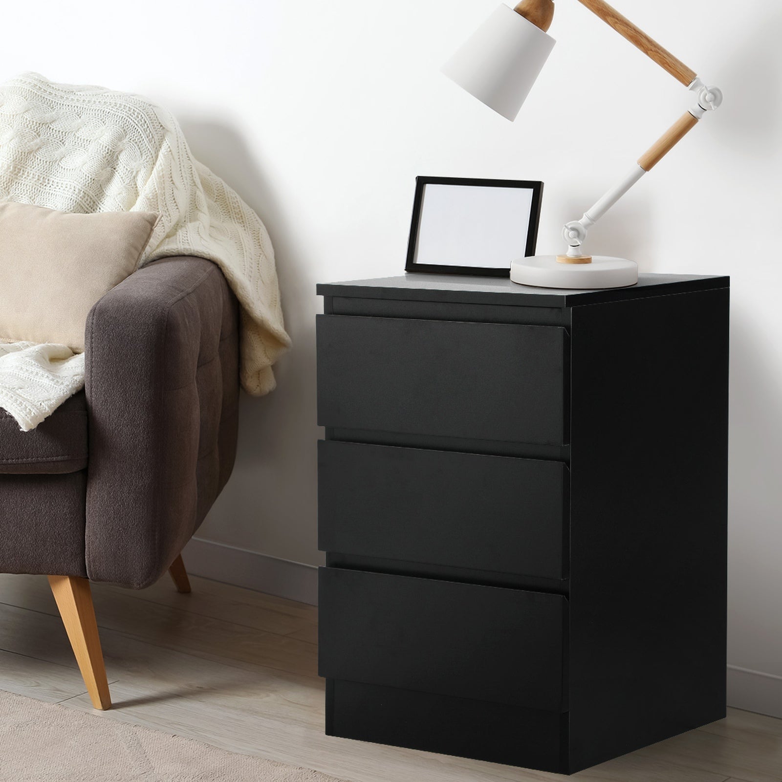 Oikiture Bedside Tables Set of 2 Side Table Storage Cabinet Nightstand Black - Sunyee
