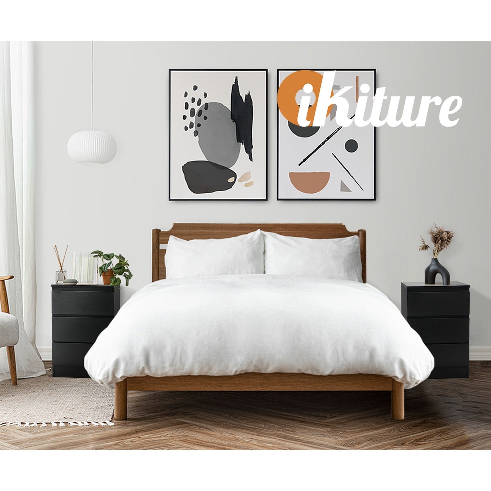 Oikiture Bedside Tables Set of 2 Side Table Storage Cabinet Nightstand Black - Sunyee