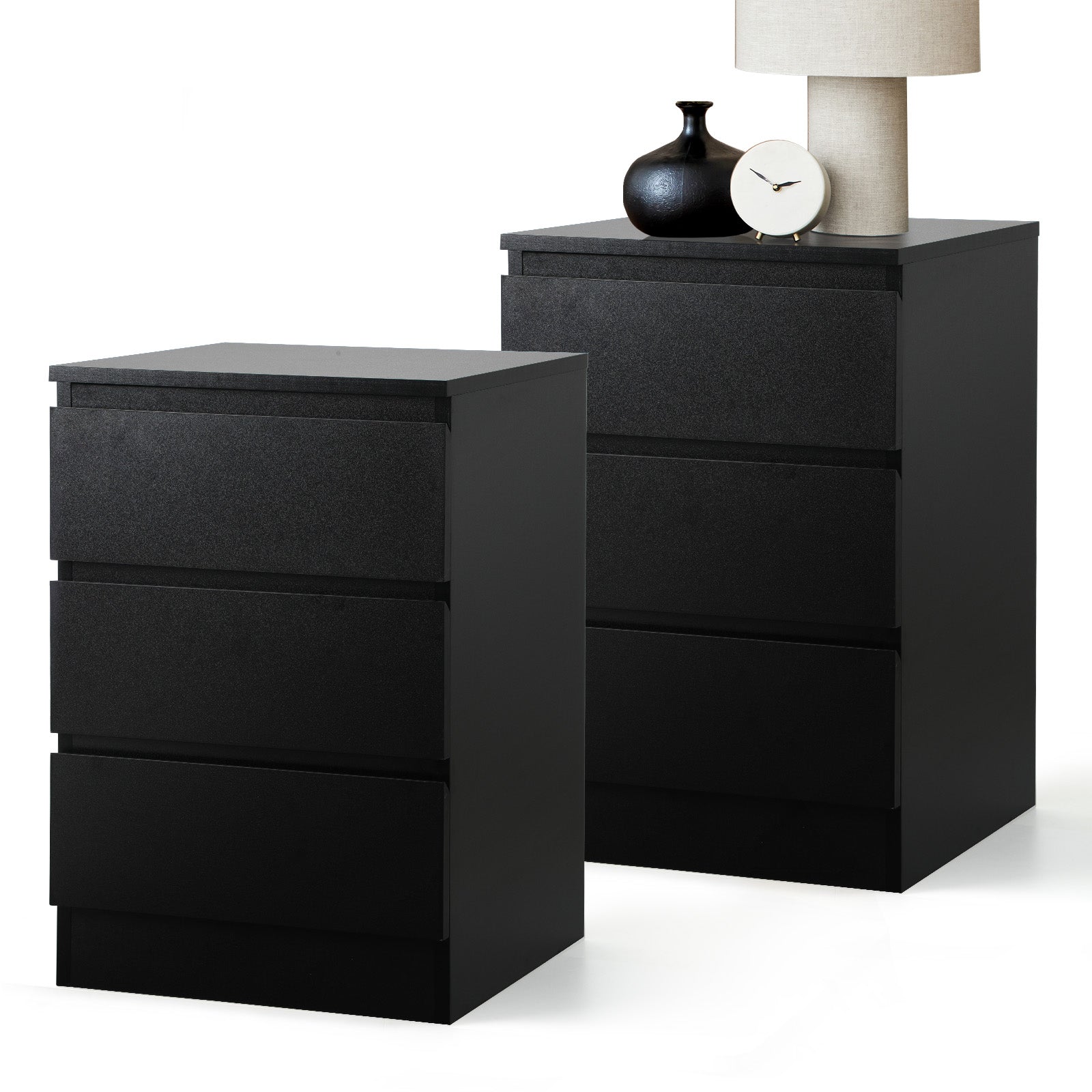 Oikiture Bedside Tables Set of 2 Side Table Storage Cabinet Nightstand Black - Sunyee