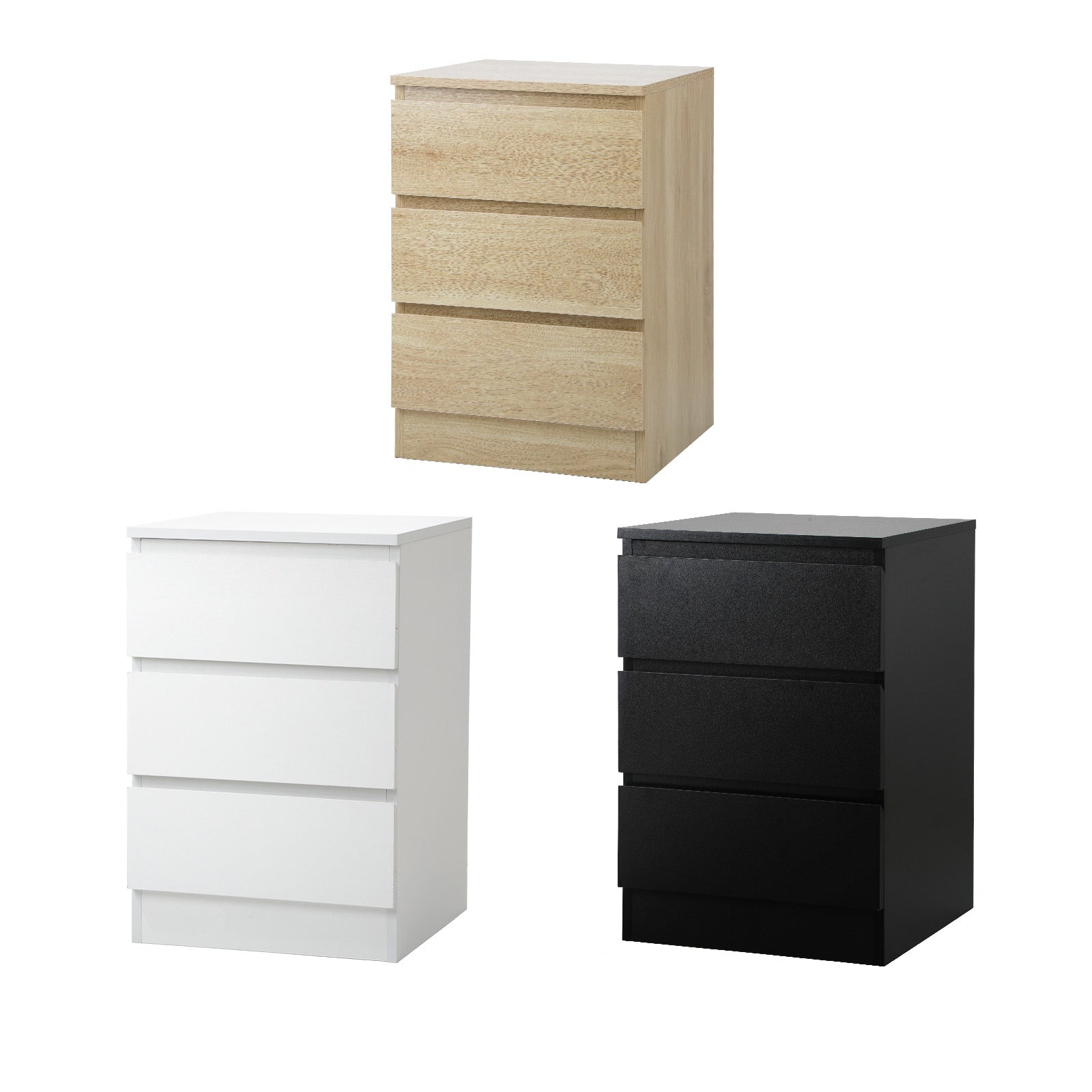 Oikiture Bedside Table 3 Drawers Side Tables Storage Cabinet Nightstand - Sunyee