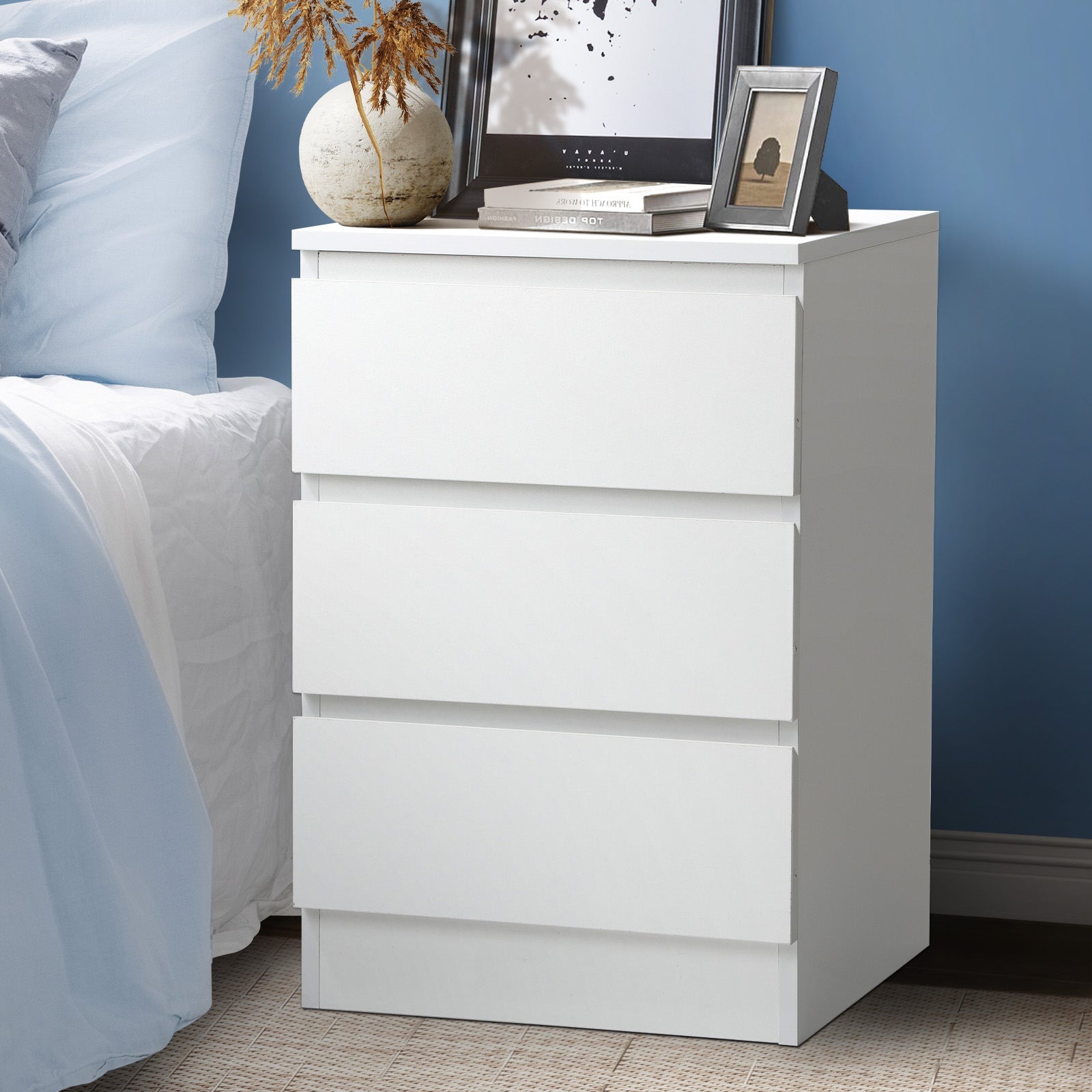 Oikiture Bedside Table 3 Drawers Side Tables Storage Cabinet Nightstand - Sunyee