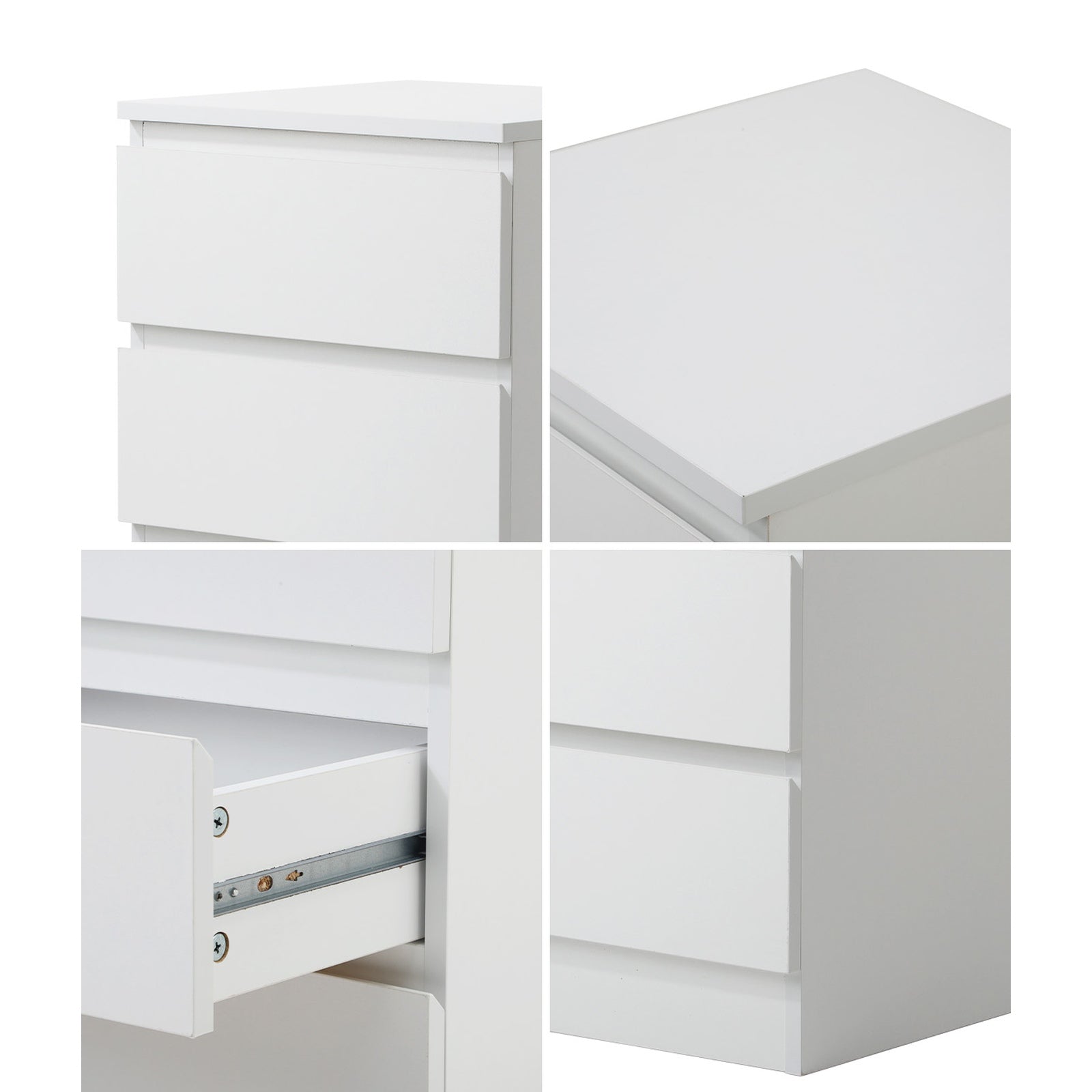 Oikiture Bedside Table 3 Drawers Side Tables Storage Cabinet Nightstand White - Sunyee