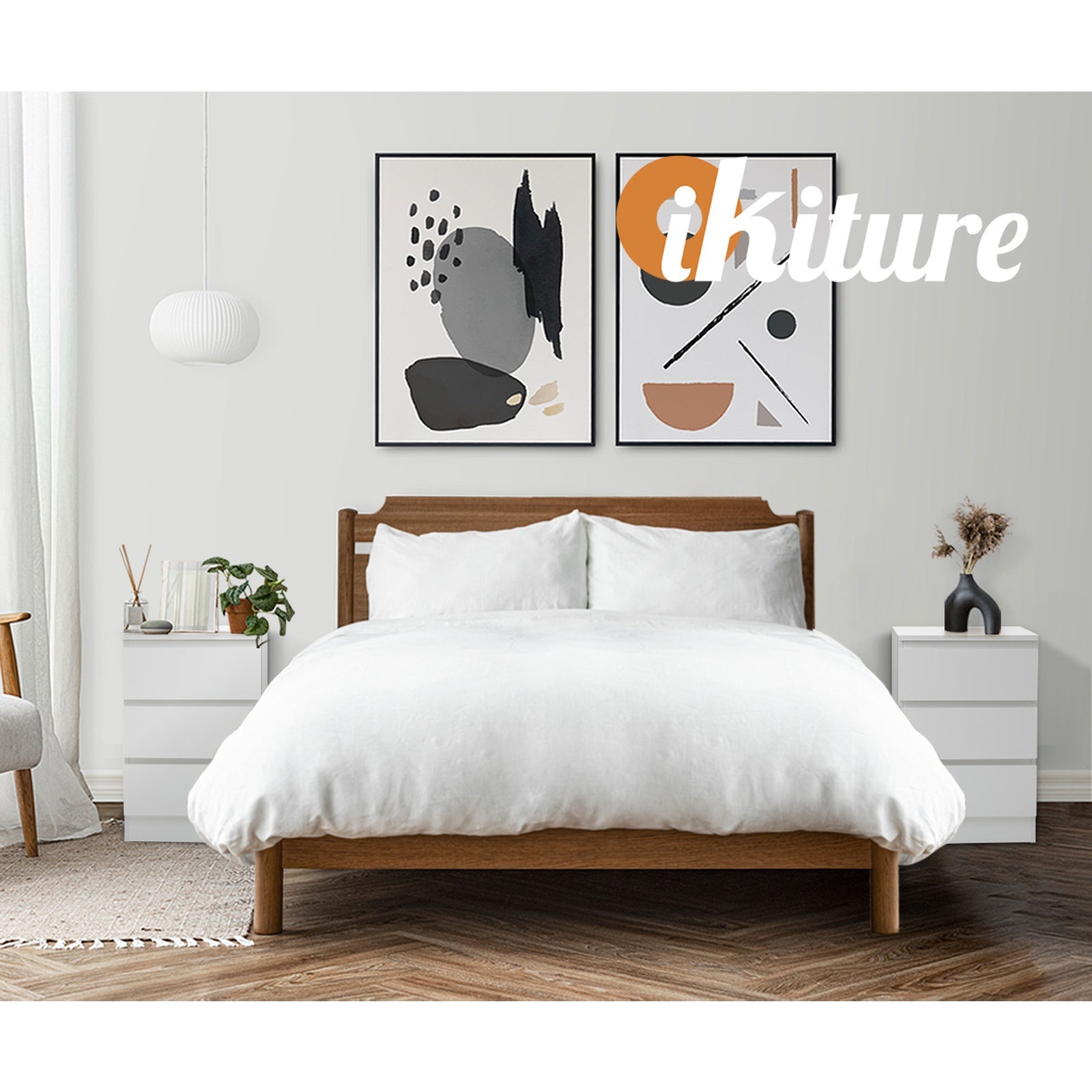 Oikiture Bedside Table 3 Drawers Side Tables Storage Cabinet Nightstand White - Sunyee