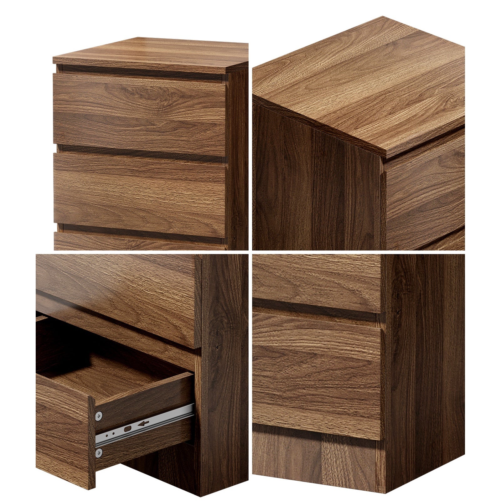 Oikiture Bedside Table 3 Drawers Side Tables Storage Cabinet Nightstand Walnut - Sunyee