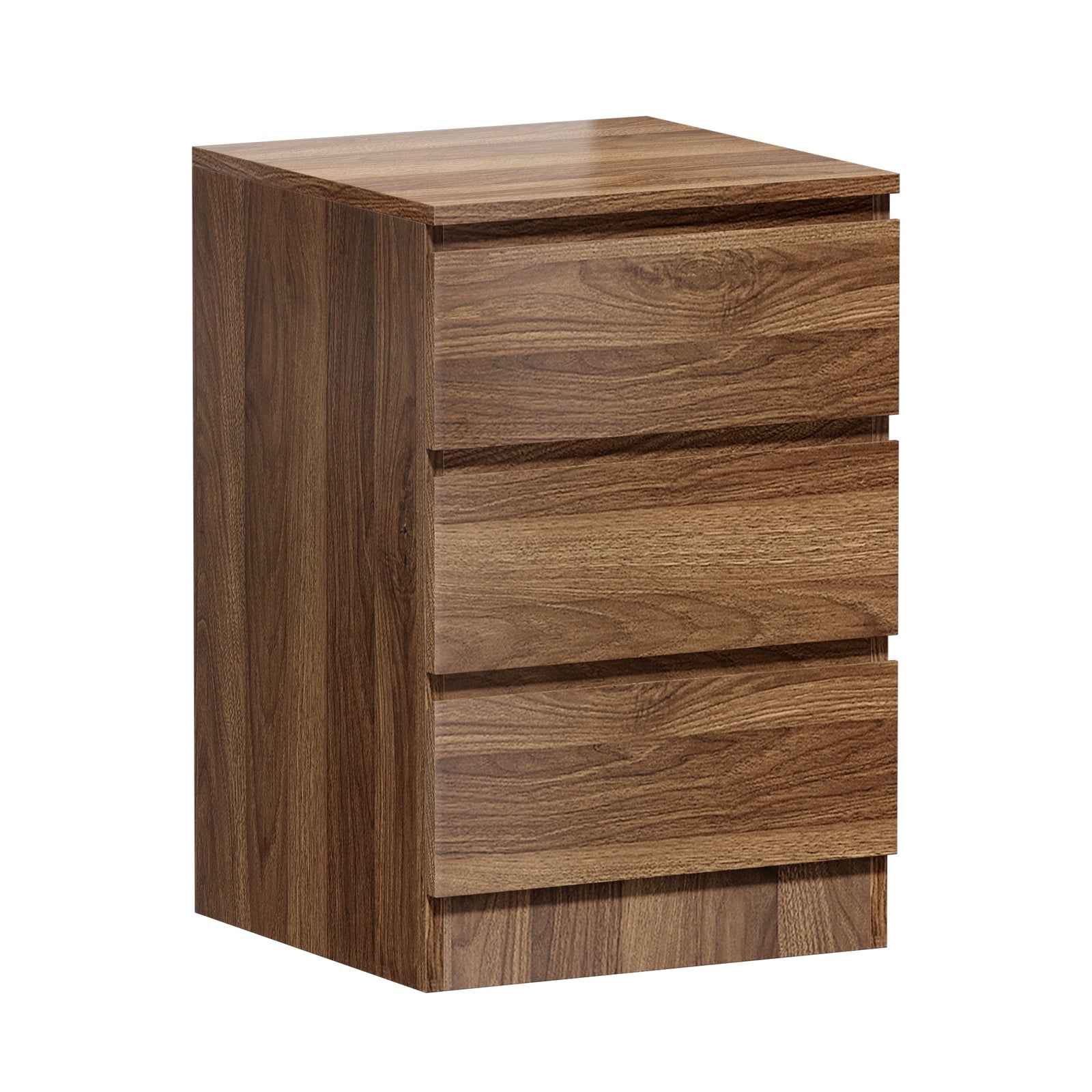 Oikiture Bedside Table 3 Drawers Side Tables Storage Cabinet Nightstand Walnut - Sunyee