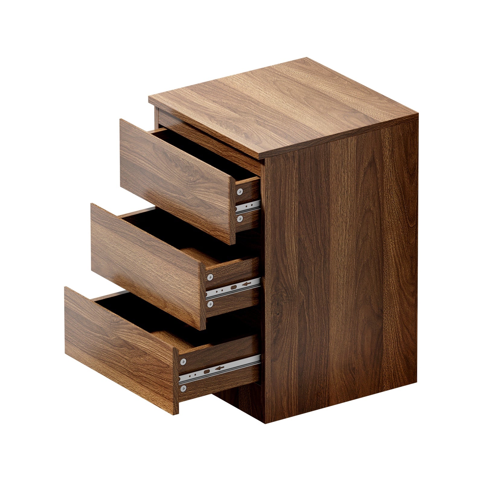 Oikiture Bedside Table 3 Drawers Side Tables Storage Cabinet Nightstand Walnut - Sunyee