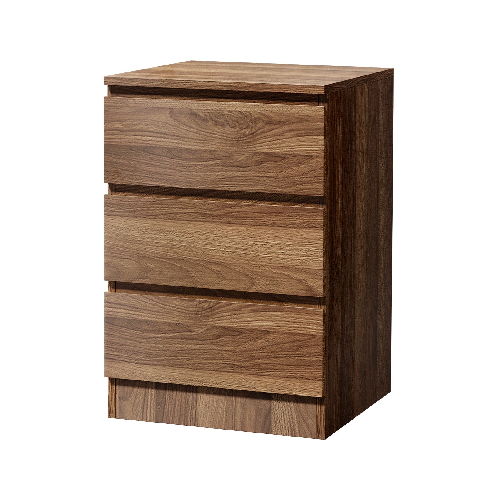 Oikiture Bedside Table 3 Drawers Side Tables Storage Cabinet Nightstand Walnut - Sunyee