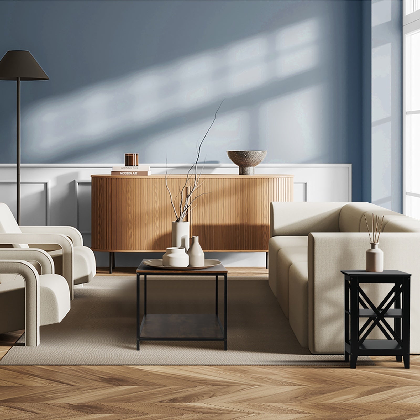 Oikiture 2x Side Table Coffee Bedside Sofa End Tables 3-tier Shelf Black - Sunyee