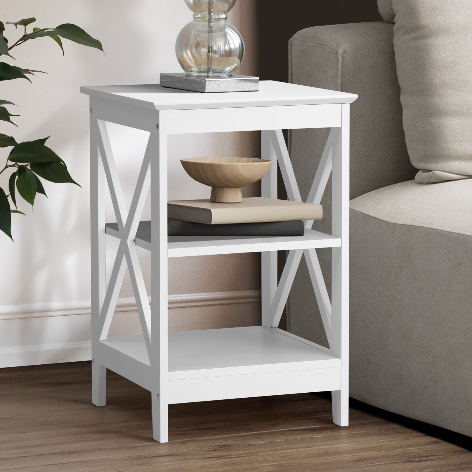 Oikiture Side Table Coffee Bedside Sofa End Tables 3-tier Shelf White - Sunyee