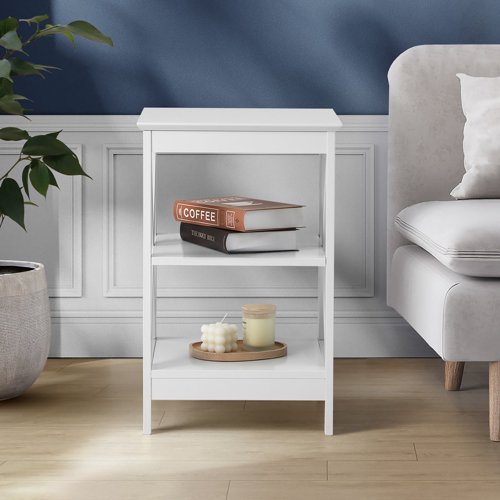 Oikiture Side Table Coffee Bedside Sofa End Tables 3-tier Shelf White - Sunyee