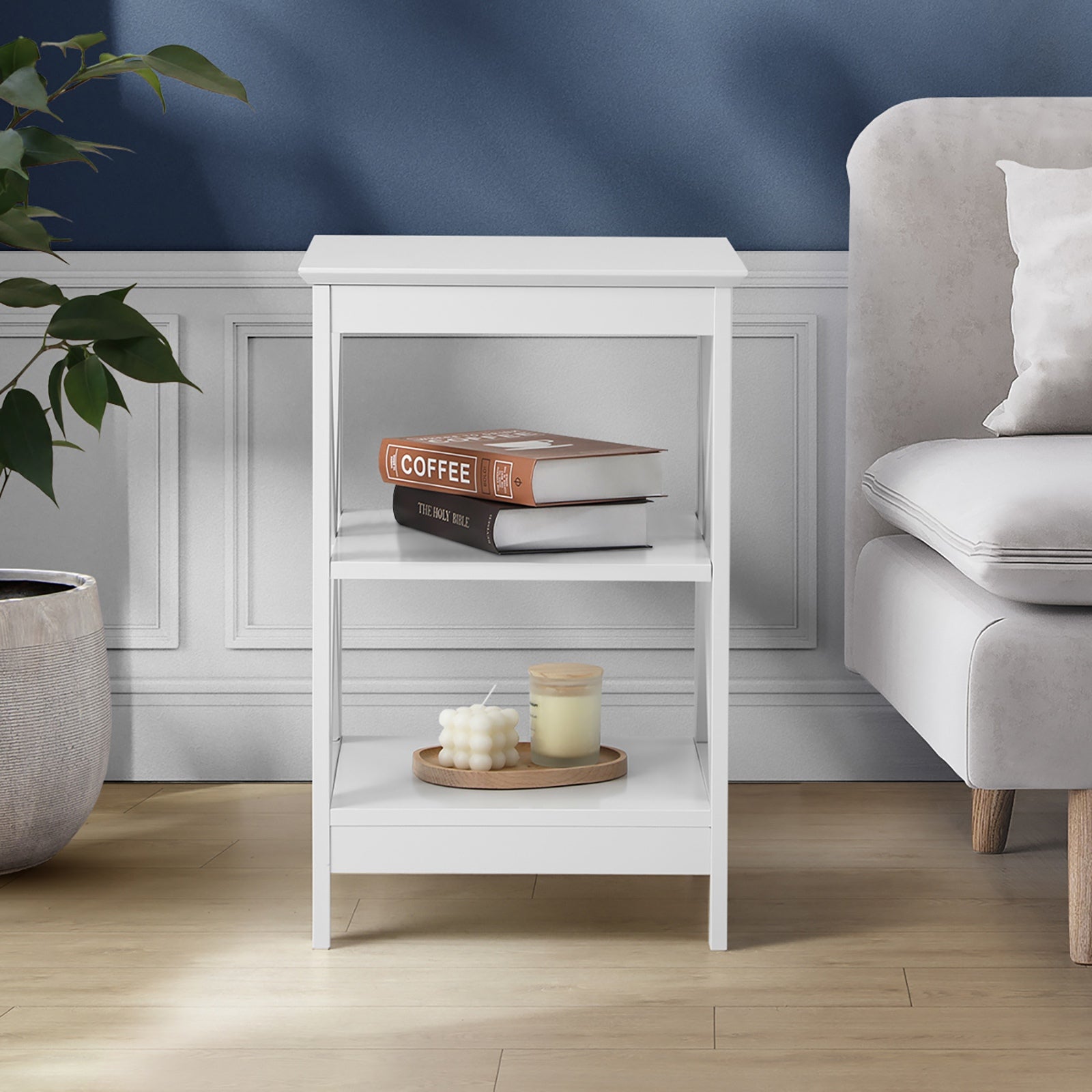 Oikiture 2x Side Table Coffee Bedside Sofa Storage End Tables 3-tier Shelf White - Sunyee
