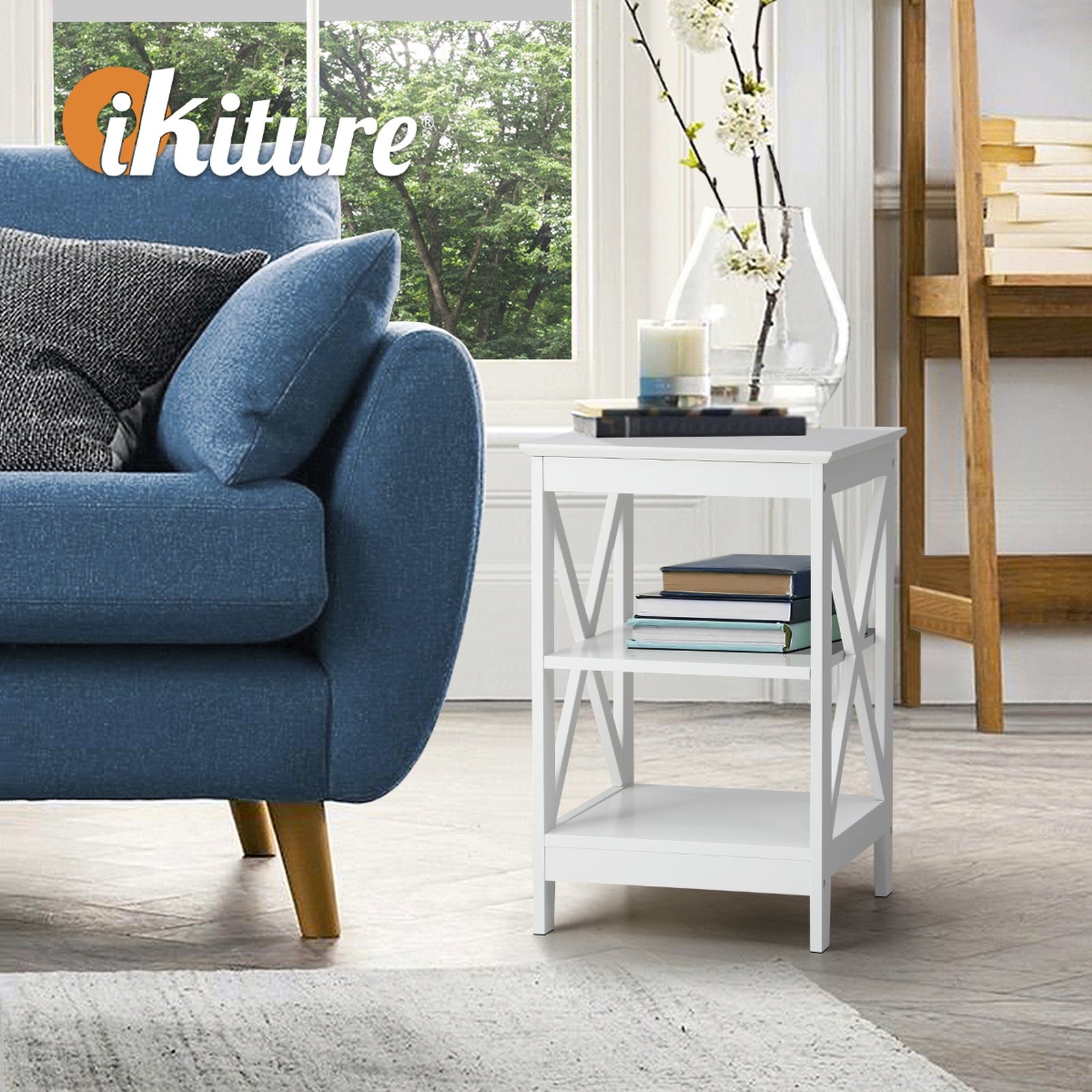 Oikiture 2x Side Table Coffee Bedside Sofa Storage End Tables 3-tier Shelf White - Sunyee