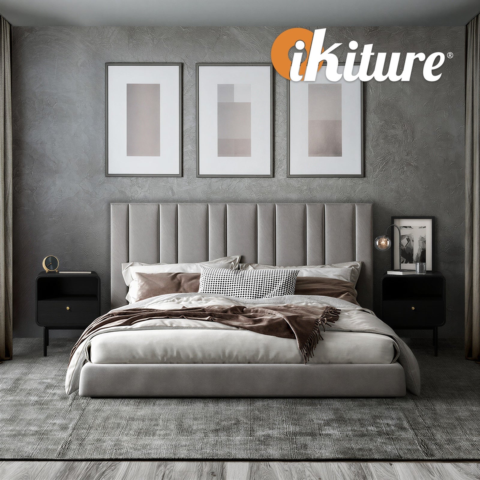 Oikiture Bedside Table Side Table Bedroom Storage Nightstand Metal Black - Sunyee