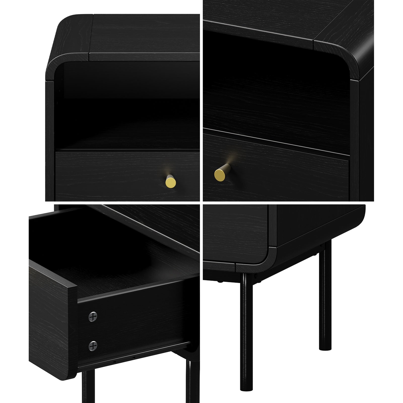 Oikiture 2x Bedside Table 1 Drawers 1 Shelf Nightstand Bedroom Storage Black - Sunyee