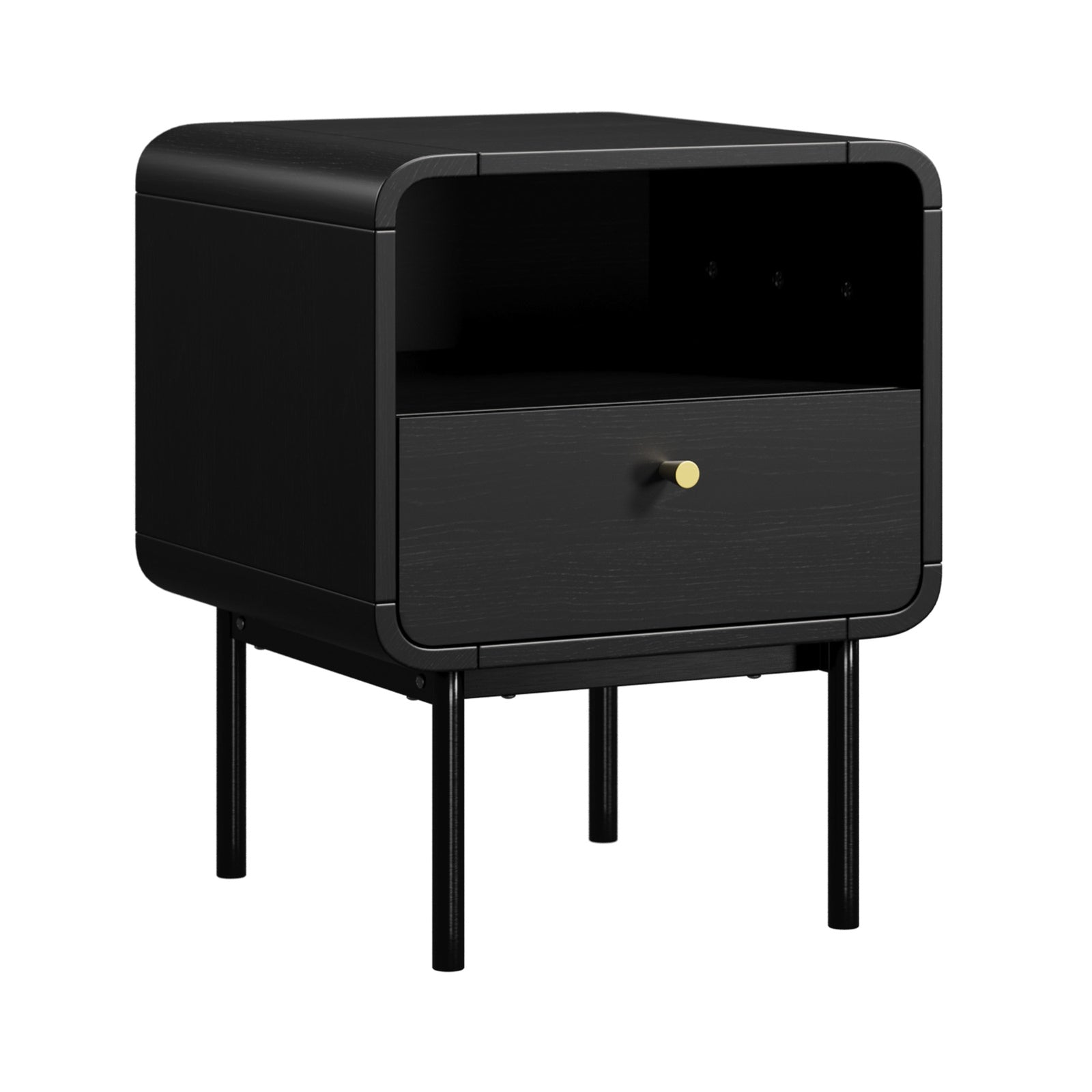 Oikiture 2x Bedside Table 1 Drawers 1 Shelf Nightstand Bedroom Storage Black - Sunyee