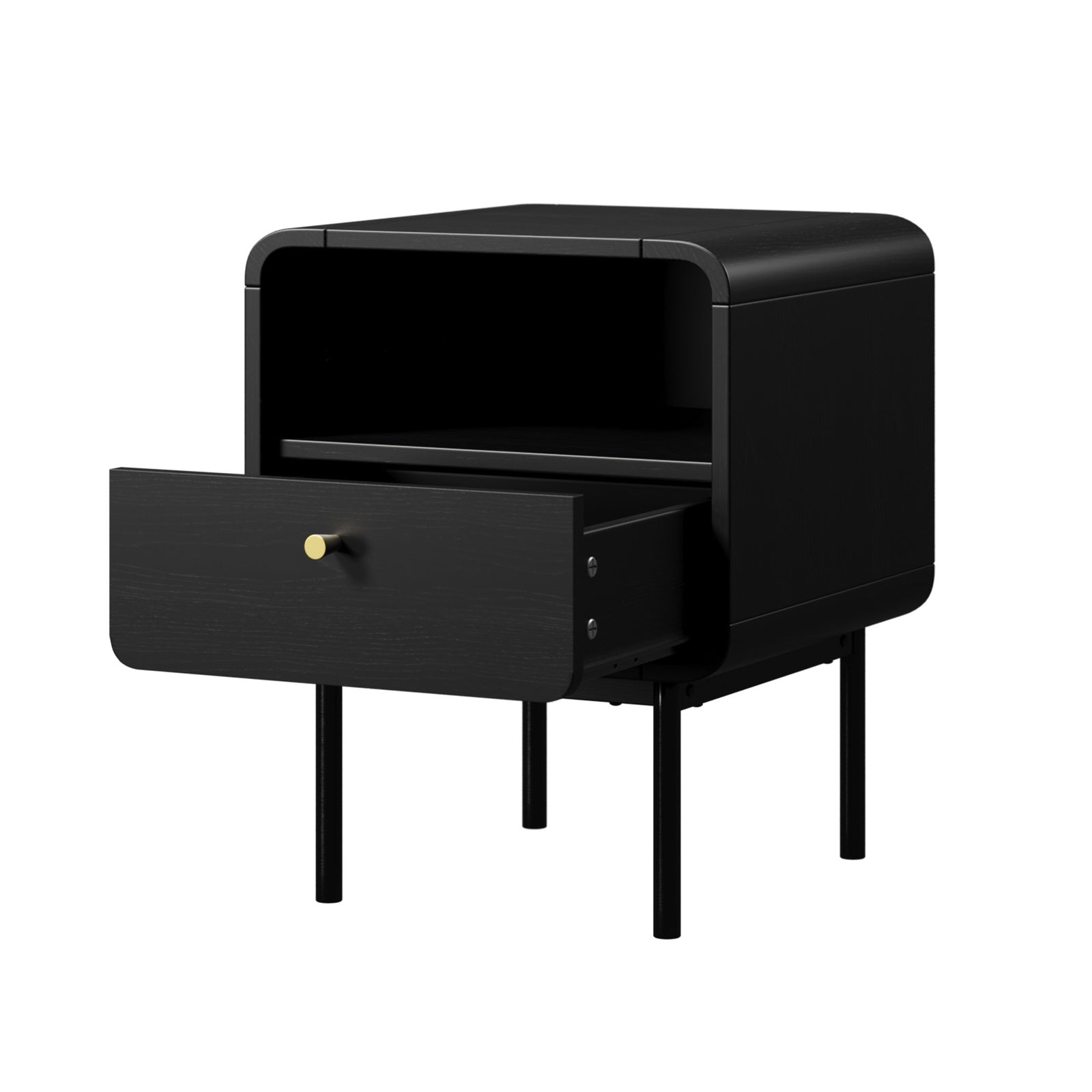 Oikiture 2x Bedside Table 1 Drawers 1 Shelf Nightstand Bedroom Storage Black - Sunyee