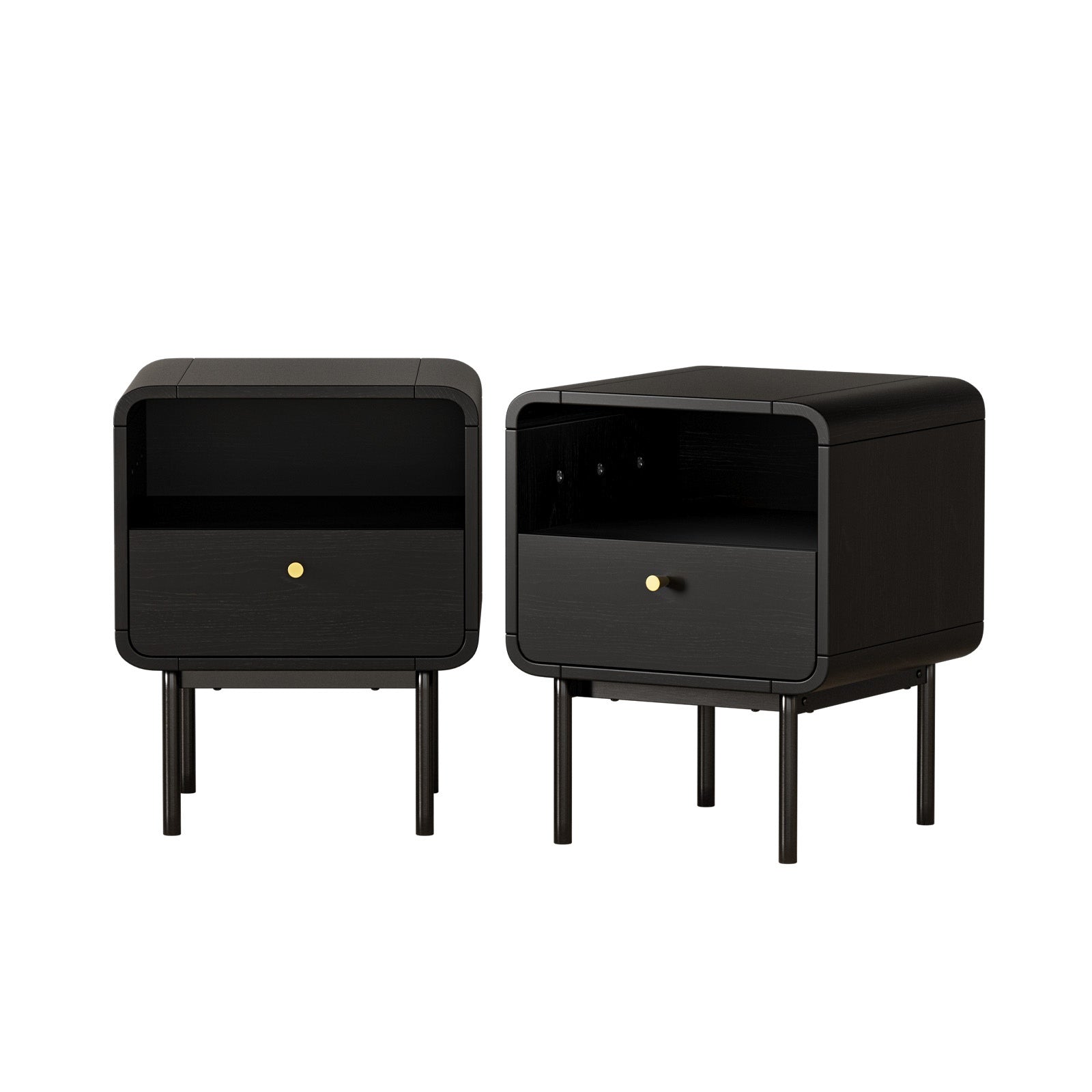 Oikiture 2x Bedside Table 1 Drawers 1 Shelf Nightstand Bedroom Storage Black - Sunyee