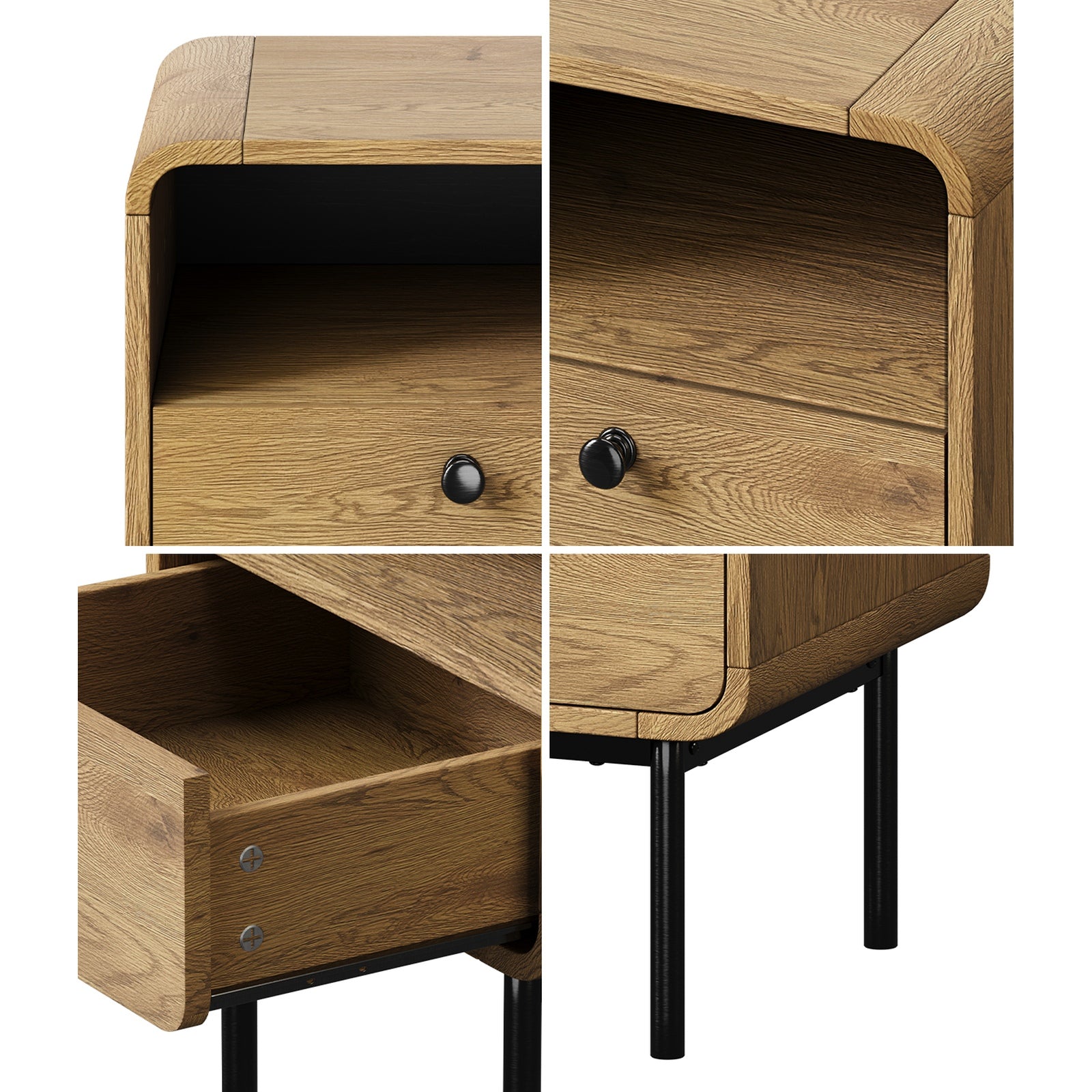 Oikiture Bedside Table Side Table Bedroom Storage Nightstand Metal Natural - Sunyee