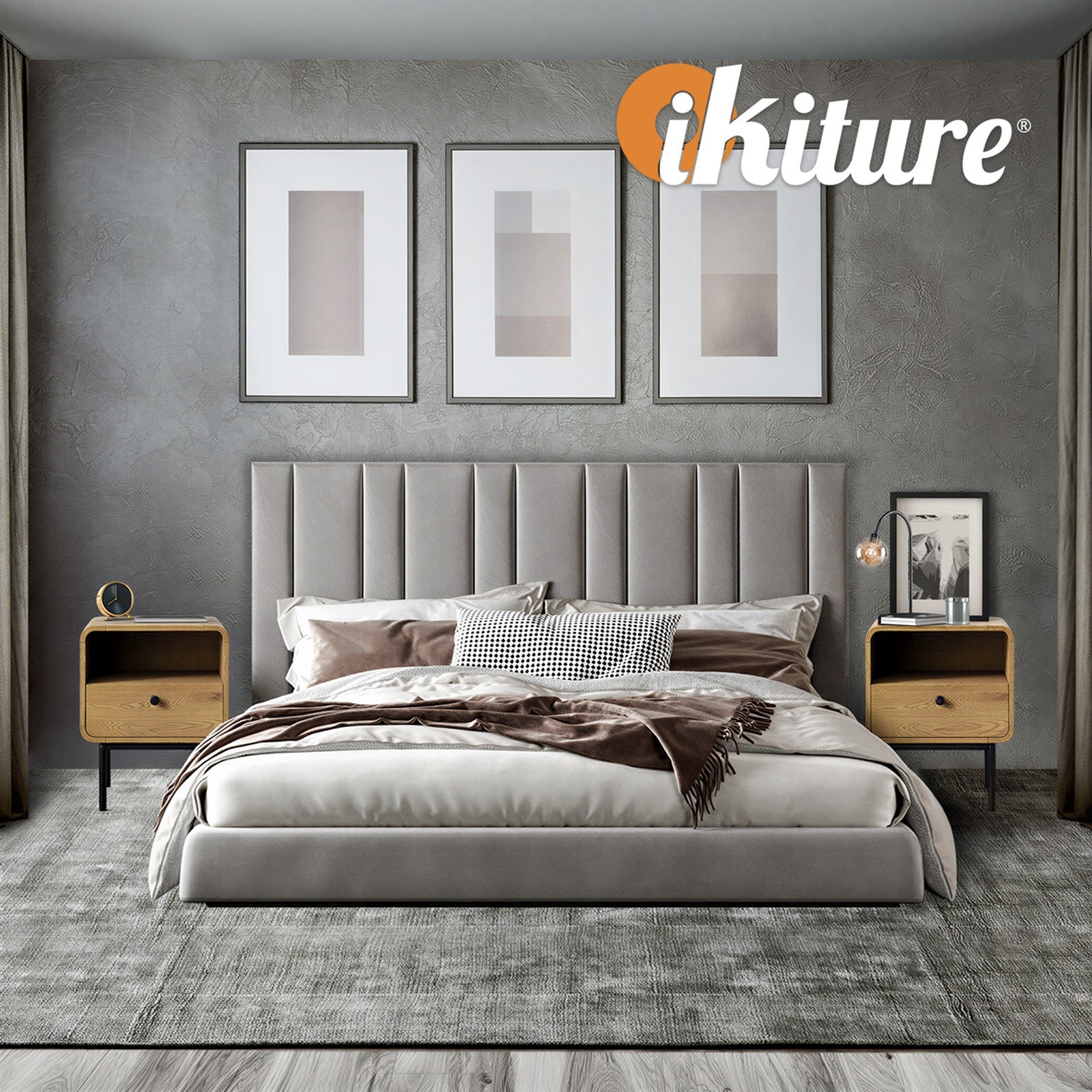 Oikiture Bedside Table Side Table Bedroom Storage Nightstand Metal Natural - Sunyee