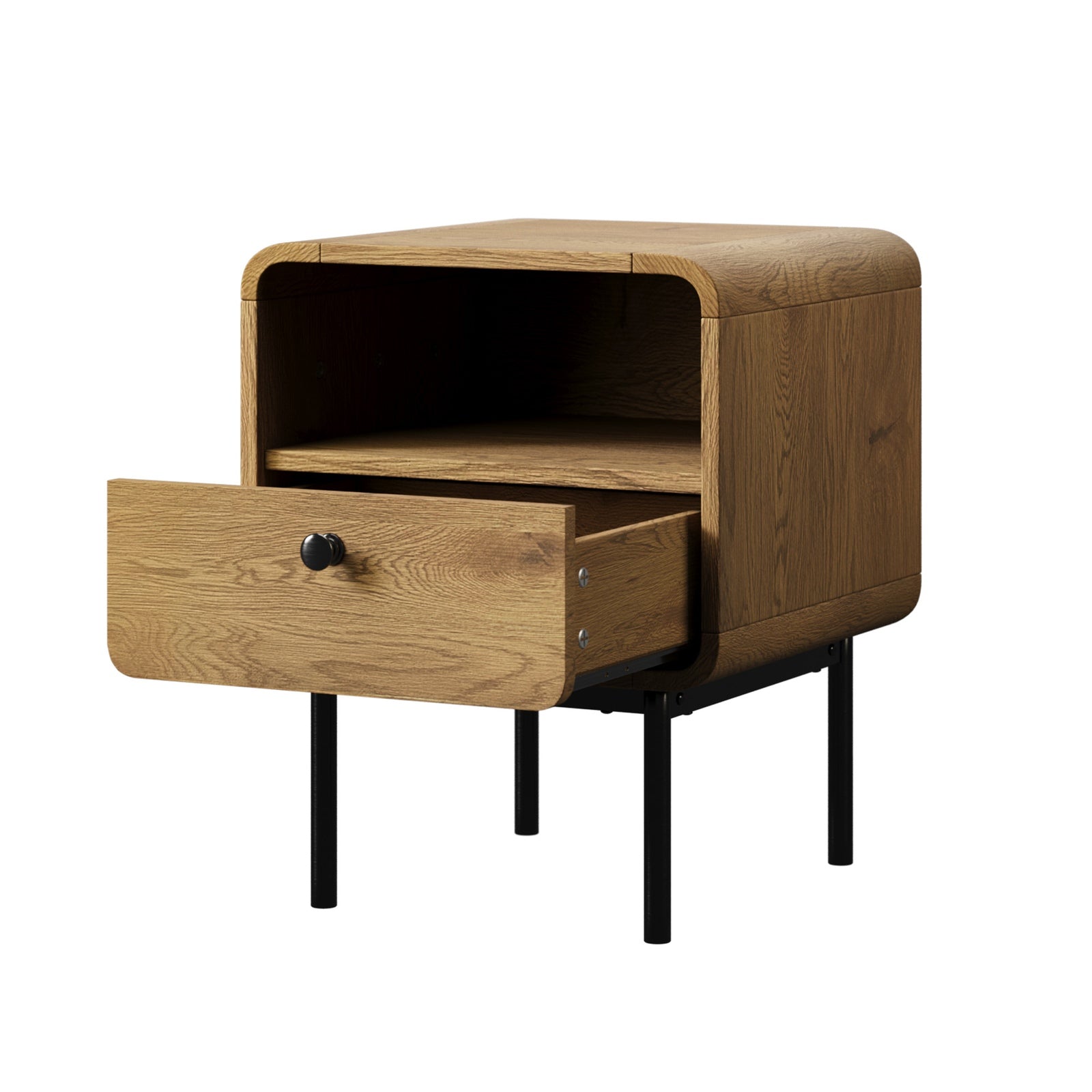 Oikiture Bedside Table Side Table Bedroom Storage Nightstand Metal Natural - Sunyee