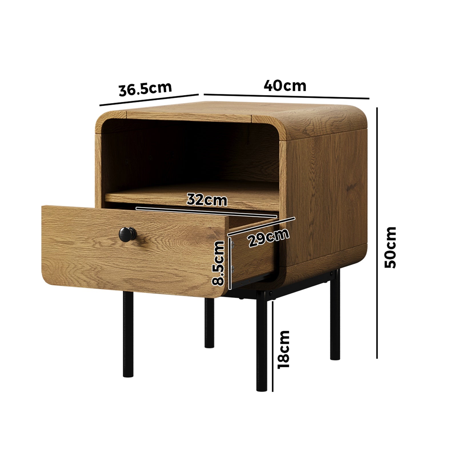 Oikiture Bedside Table Side Table Bedroom Storage Nightstand Metal Natural - Sunyee