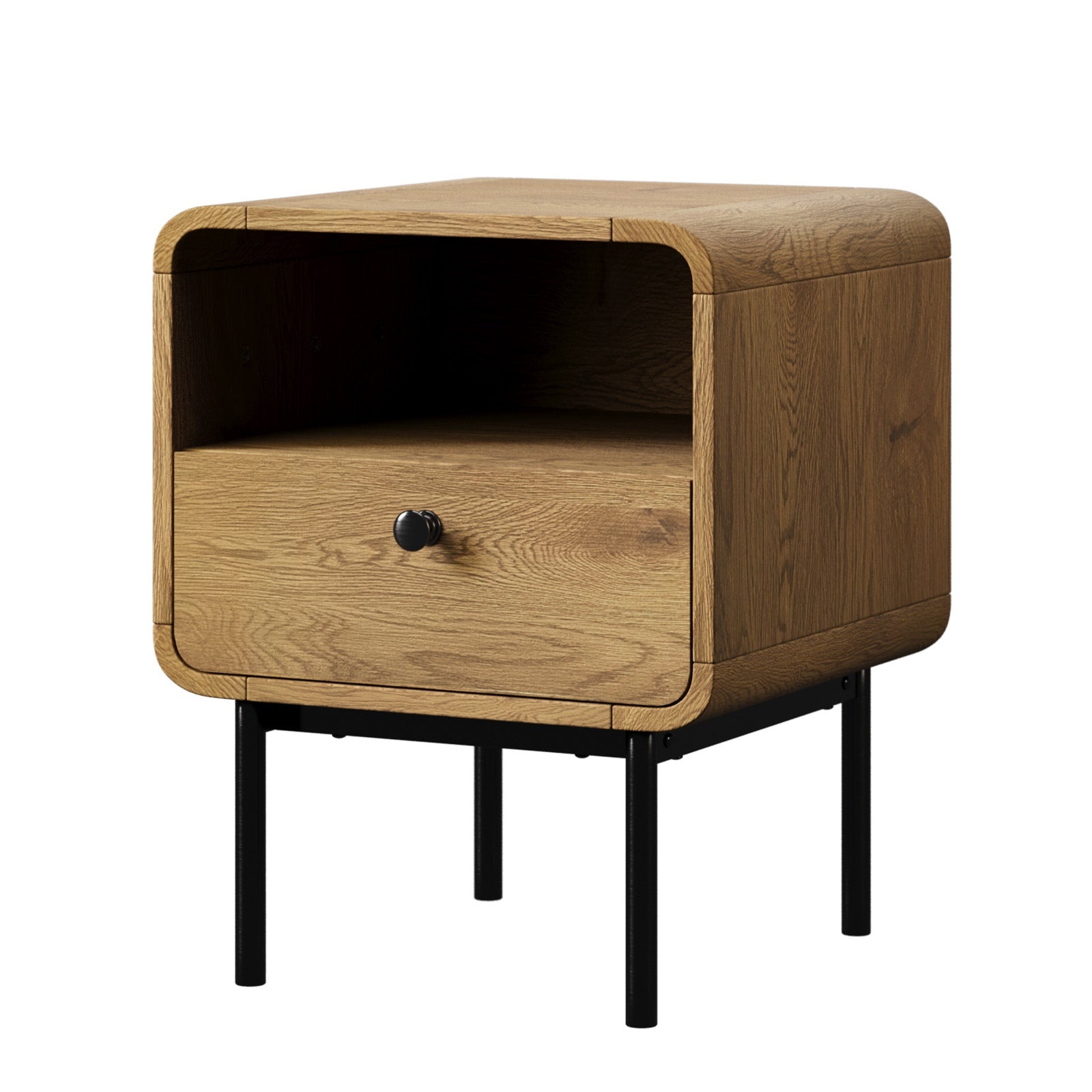 Oikiture Bedside Table Side Table Bedroom Storage Nightstand Metal Natural - Sunyee