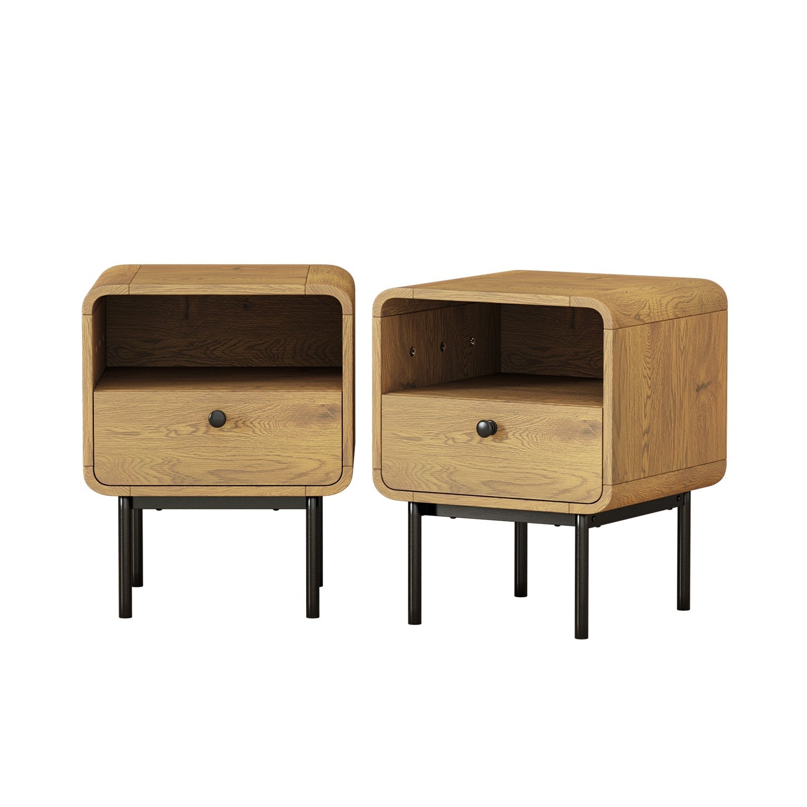 Oikiture 2x Bedside Table 1 Drawers 1 Shelf Nightstand Bedroom Storage Natural - Sunyee