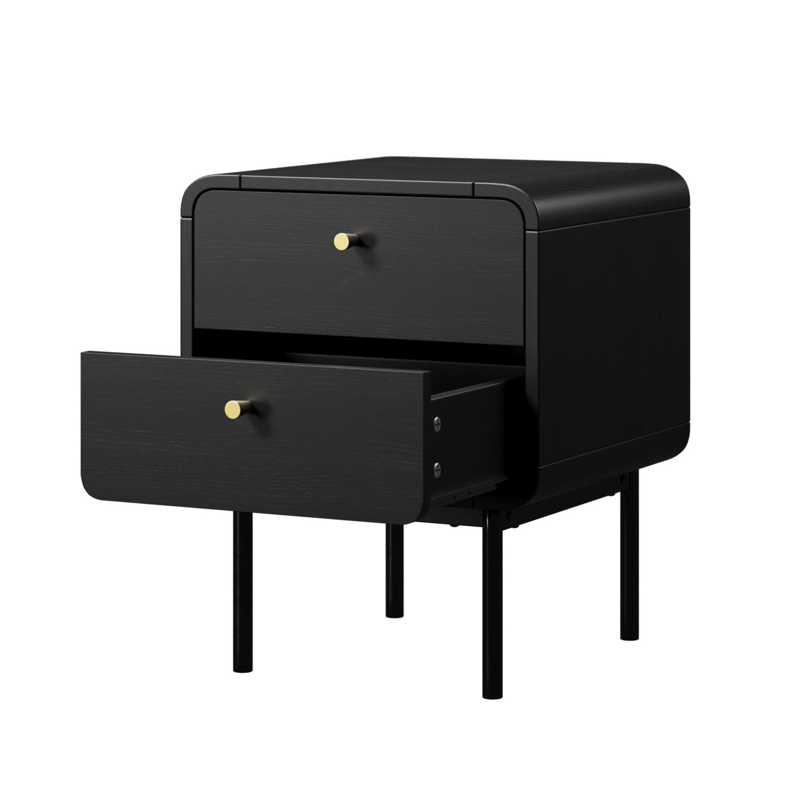Oikiture Bedside Table 2 Drawers Side Table Bedroom Nightstand Metal Black - Sunyee