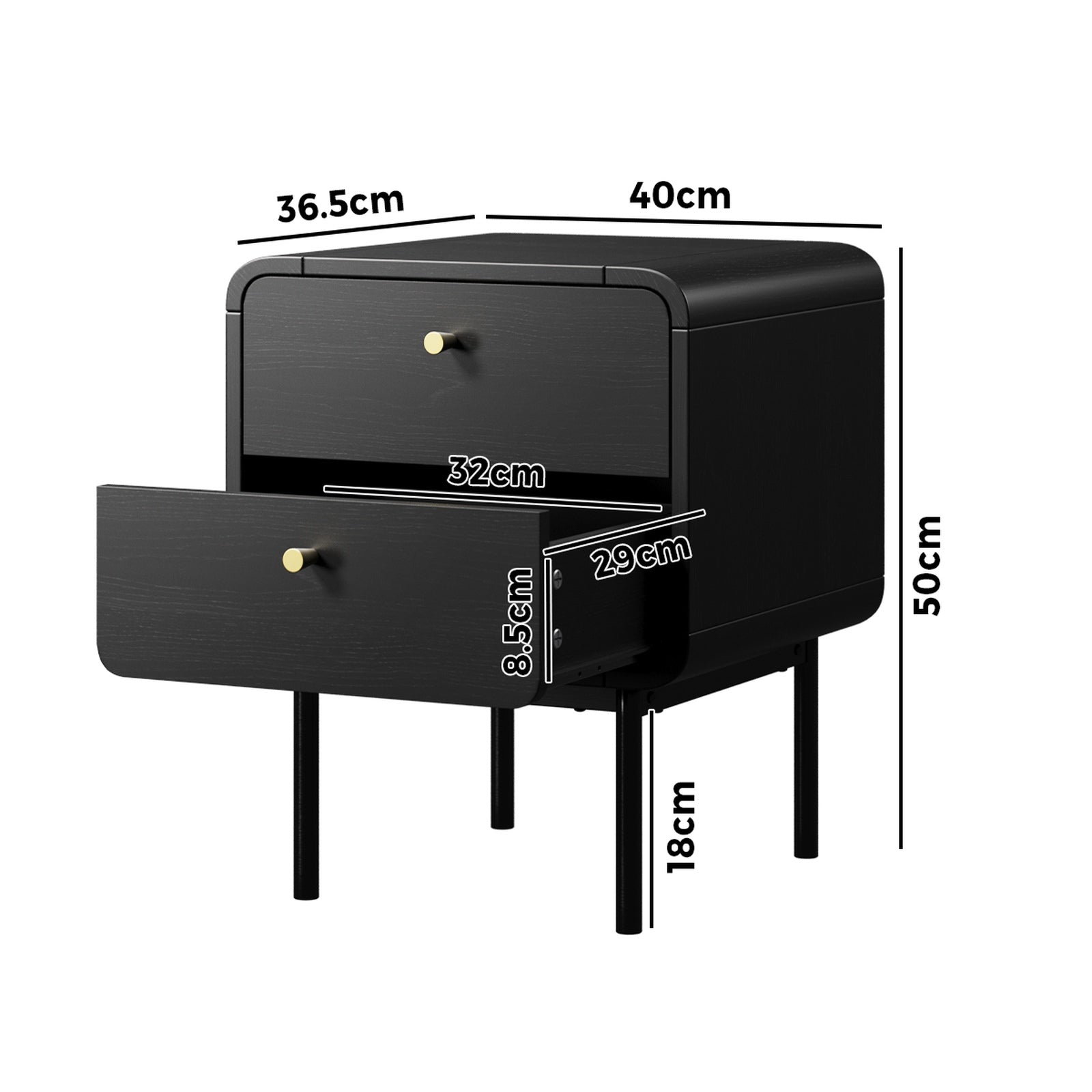 Oikiture Bedside Table 2 Drawers Side Table Bedroom Nightstand Metal Black - Sunyee