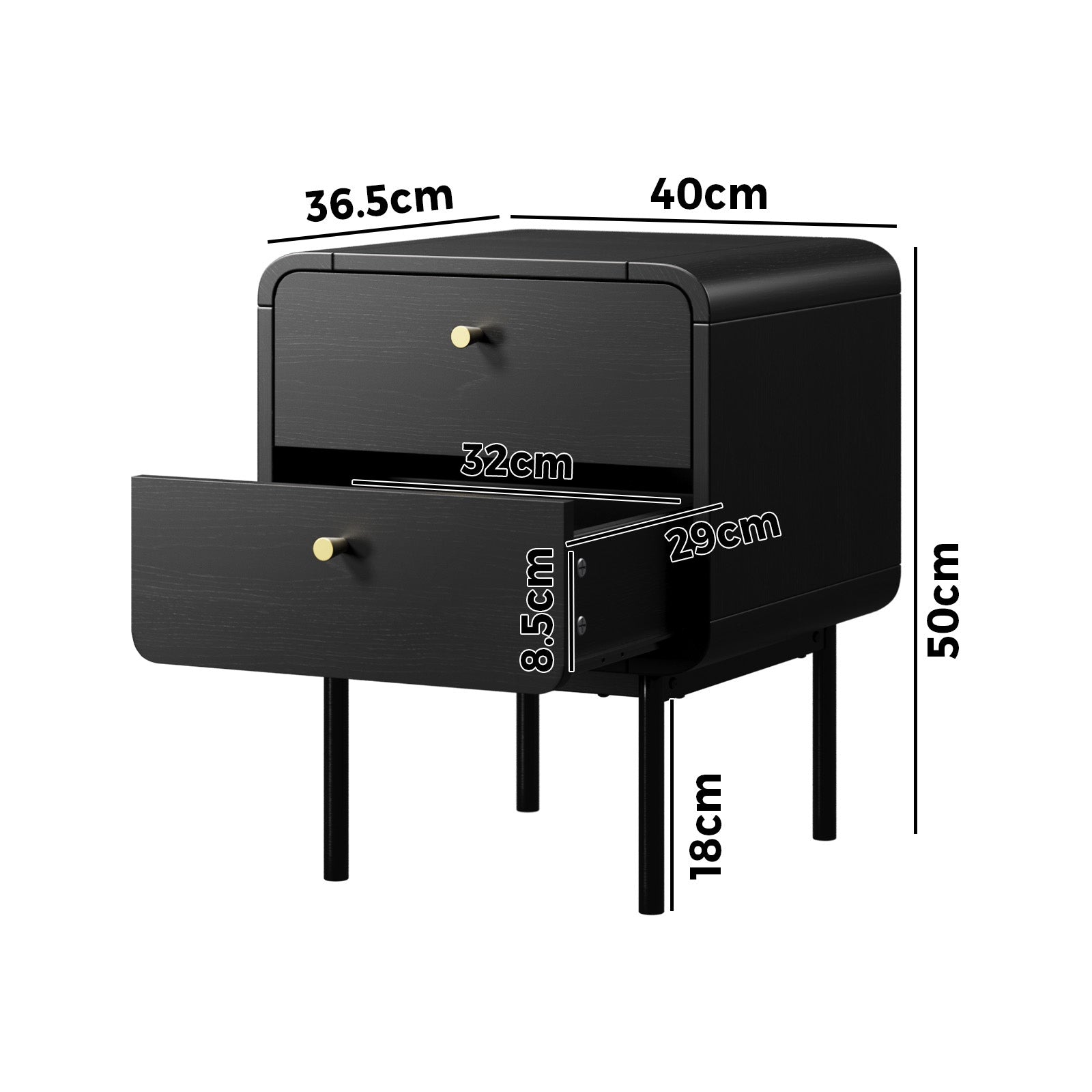 Oikiture 2x Bedside Table 2 Drawers Side Table Bedroom Nightstand Metal Black - Sunyee