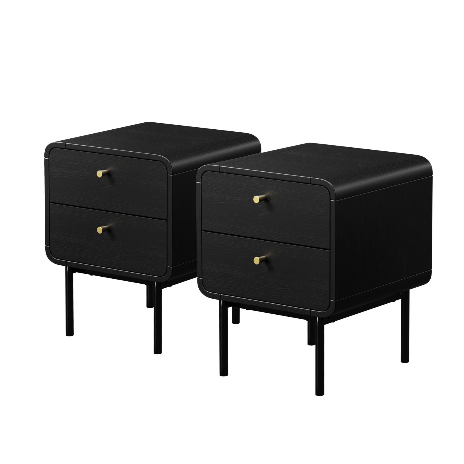 Oikiture 2x Bedside Table 2 Drawers Side Table Bedroom Nightstand Metal Black - Sunyee