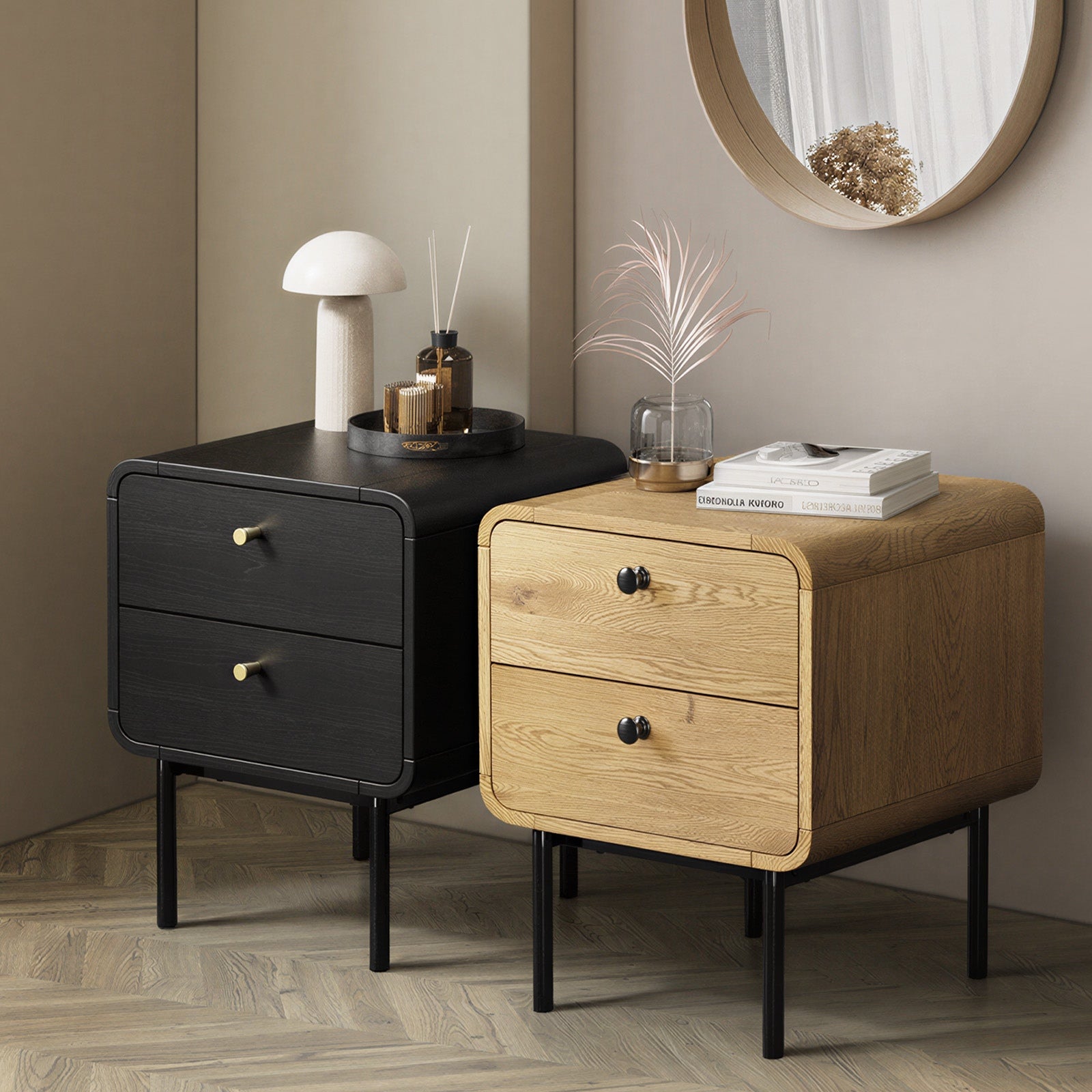 Oikiture Bedside Table 2 Drawers Side Table Bedroom Nightstand - Sunyee