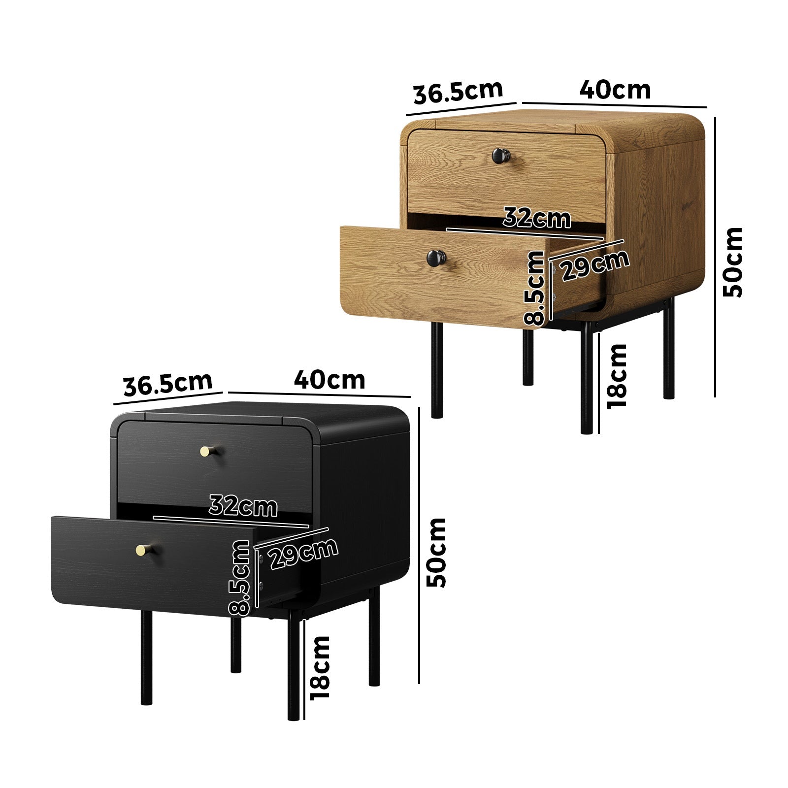 Oikiture Bedside Table 2 Drawers Side Table Bedroom Nightstand - Sunyee