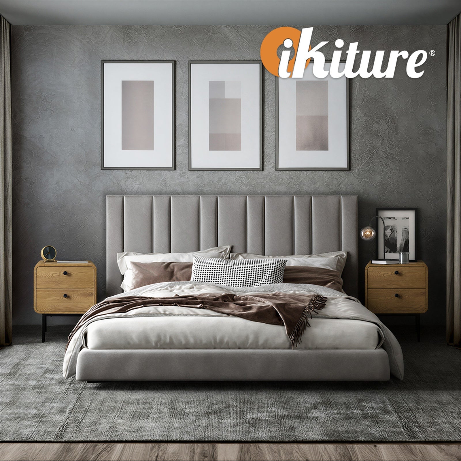 Oikiture Bedside Table 2 Drawers Side Table Bedroom Nightstand Metal Natural - Sunyee