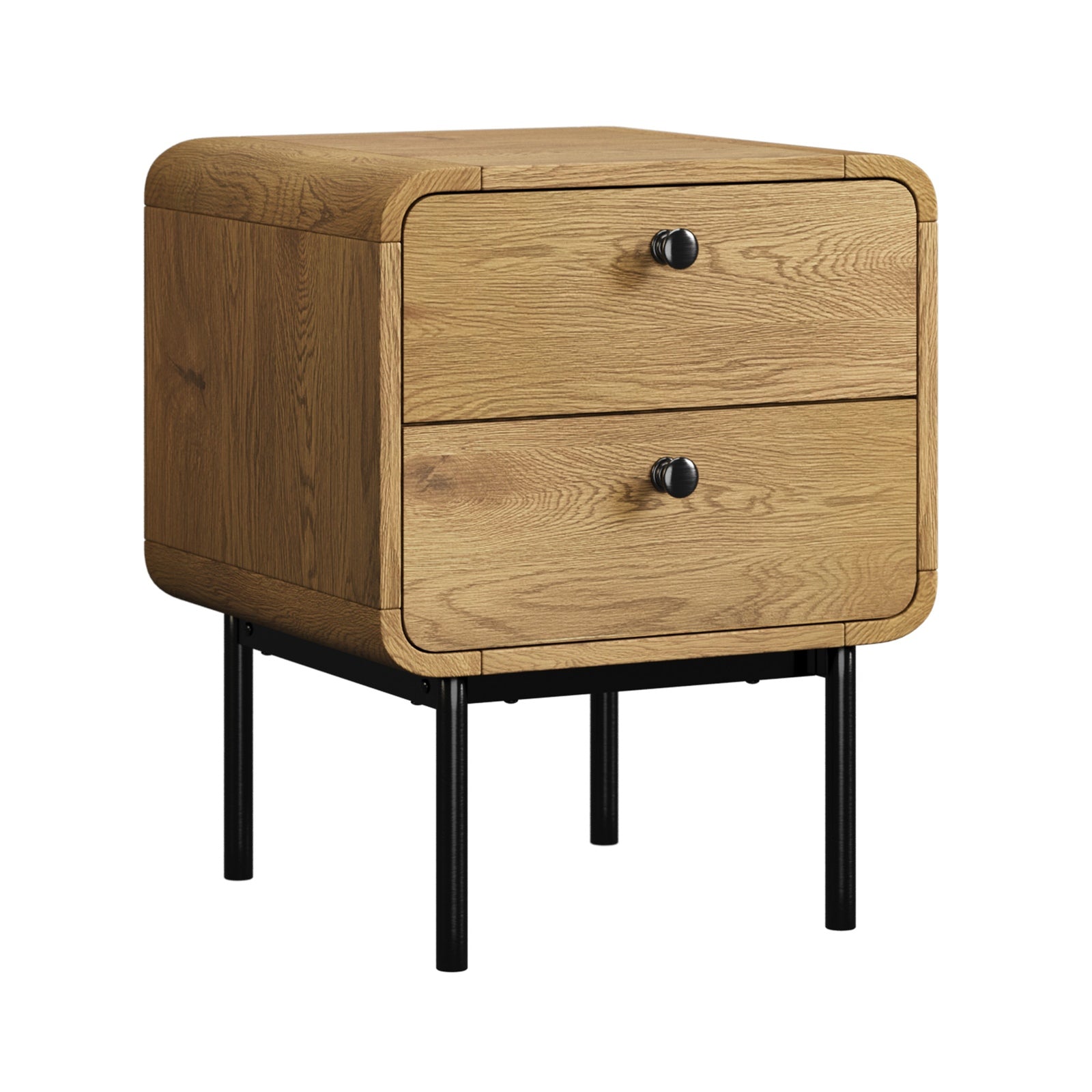 Oikiture Bedside Table 2 Drawers Side Table Bedroom Nightstand Metal Natural - Sunyee