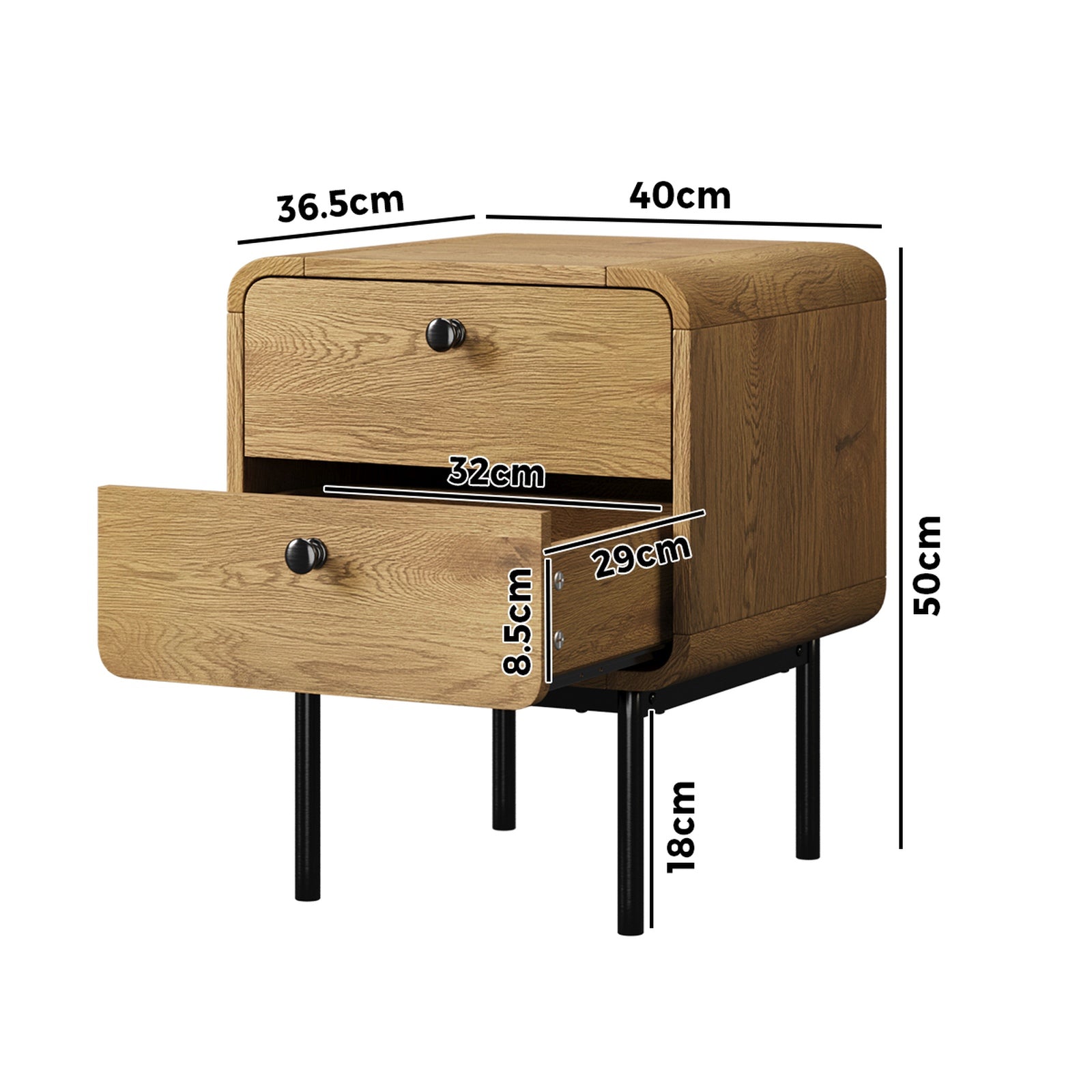 Oikiture Bedside Table 2 Drawers Side Table Bedroom Nightstand Metal Natural - Sunyee