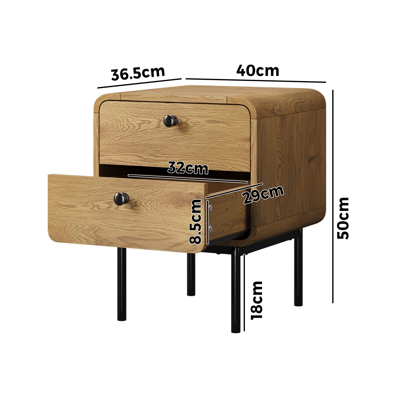 Oikiture 2x Bedside Table 2 Drawers Side Table Bedroom Nightstand Metal Natural - Sunyee