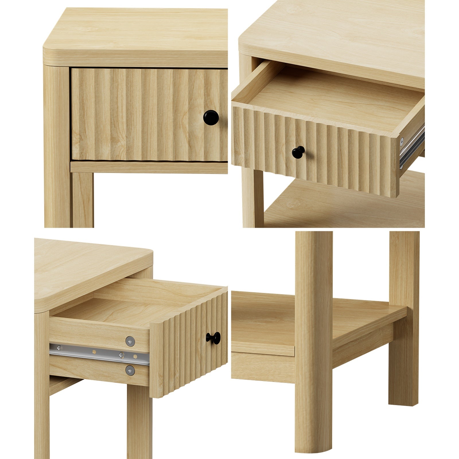 Oikiture Bedside Table Drawer Side End Table Shelfs Storage Nightstand Natural - Sunyee