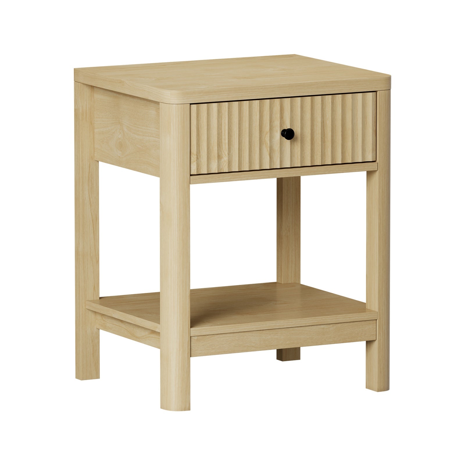 Oikiture Bedside Table Drawer Side End Table Shelfs Storage Nightstand Natural - Sunyee