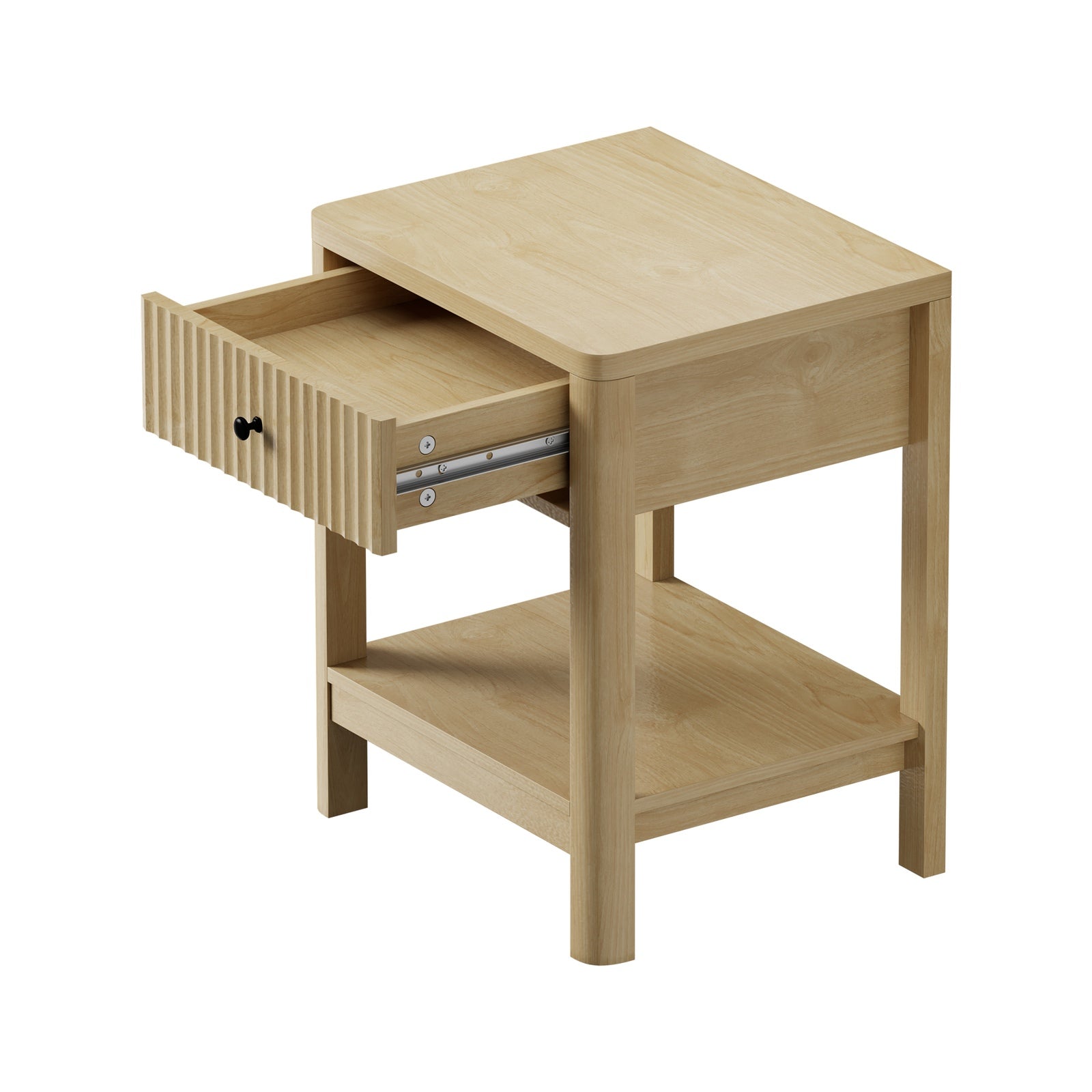 Oikiture Bedside Table Drawer Side End Table Shelfs Storage Nightstand Natural - Sunyee