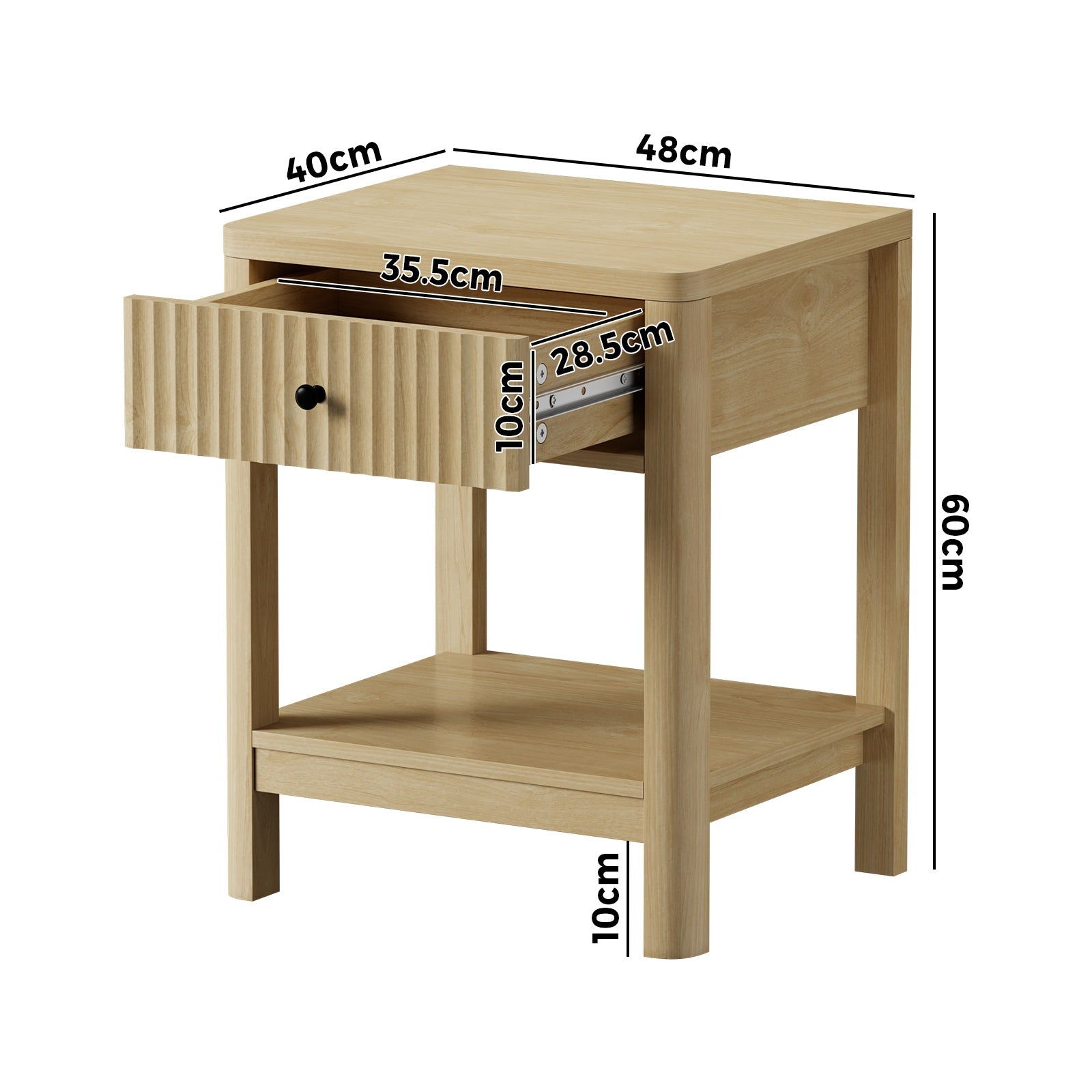 Oikiture Bedside Table Drawer Side End Table Shelfs Storage Nightstand Natural - Sunyee