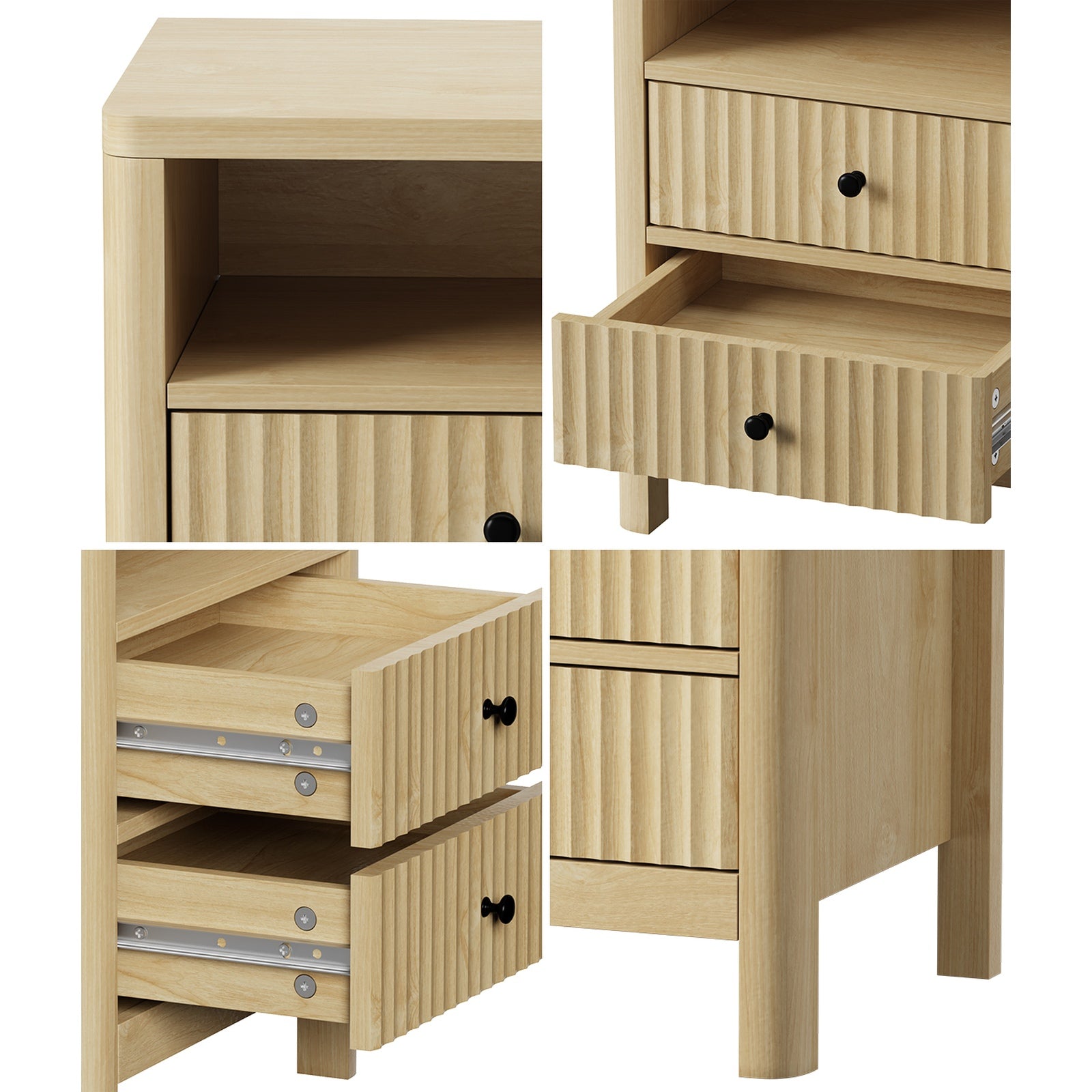 Oikiture Bedside Table 2 Drawers Side End Tables Nightstand Open Shelf Natural - Sunyee