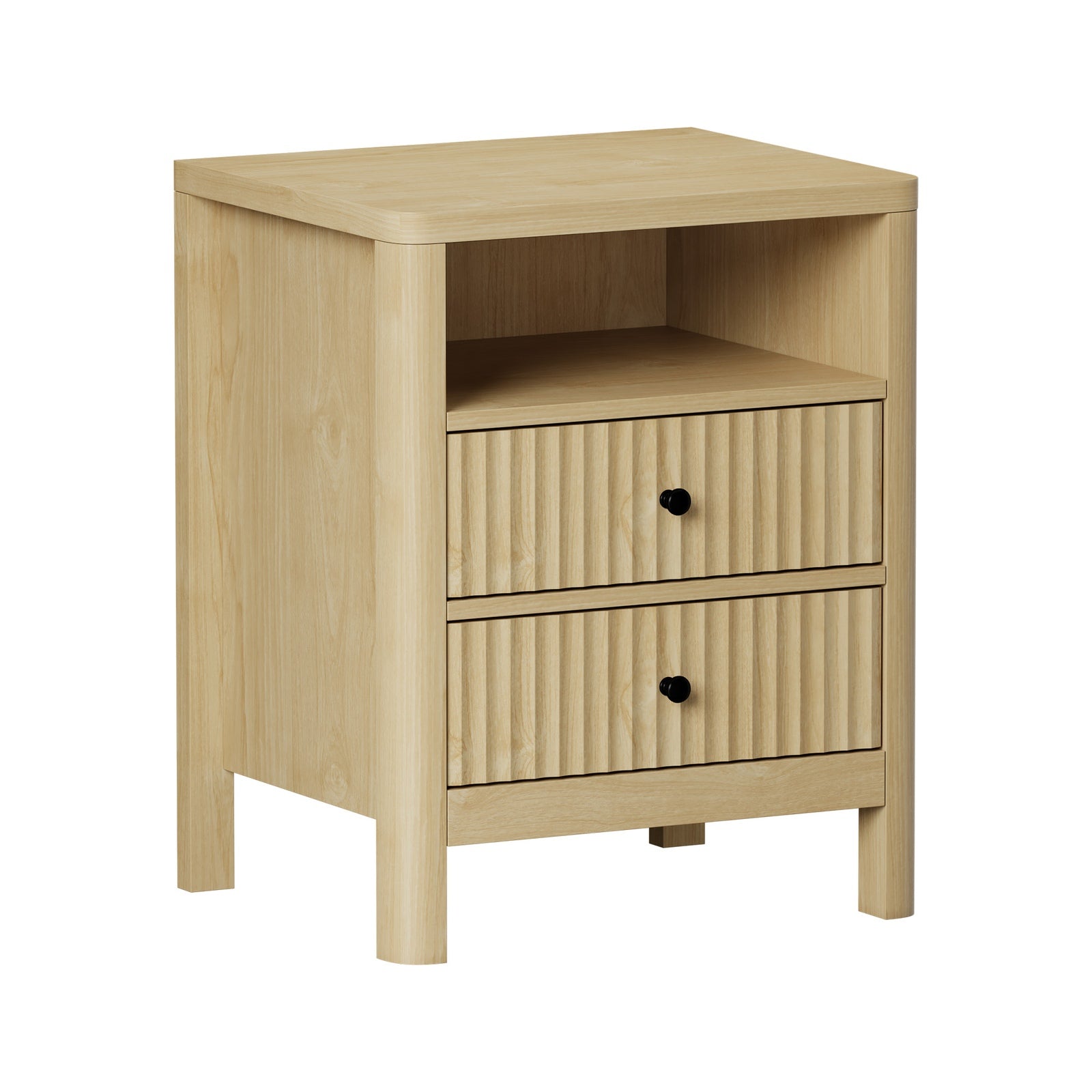 Oikiture Bedside Table 2 Drawers Side End Tables Nightstand Open Shelf Natural - Sunyee